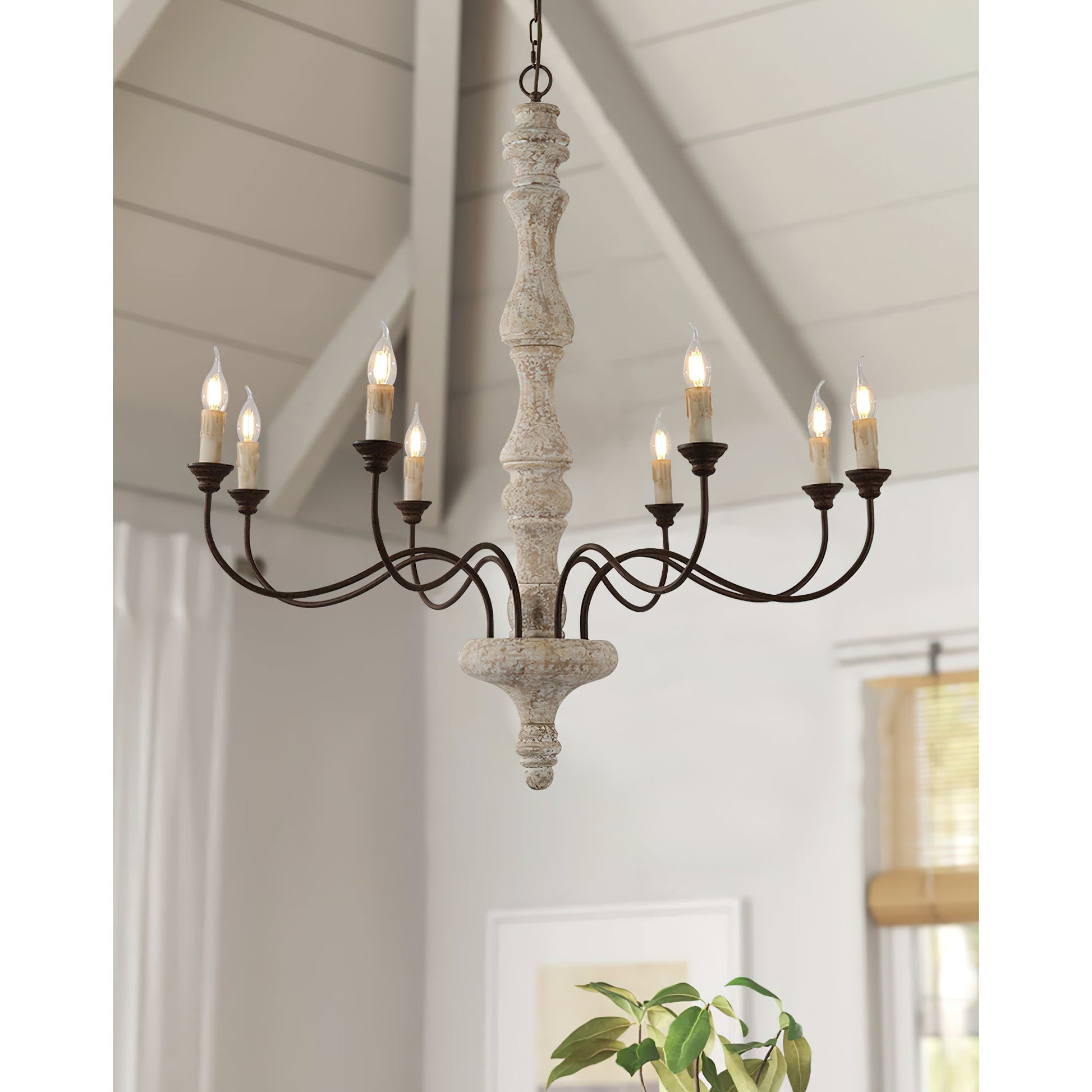 Emirel Vintage 8-Light Candle Wooden Metal Chandelier - Lamp Copper