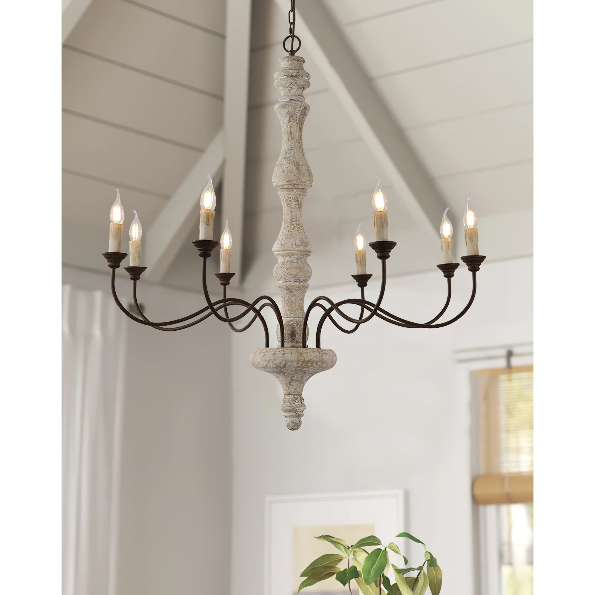 Emirel Vintage 8-Light Candle Wooden Metal Chandelier - Lamp Copper