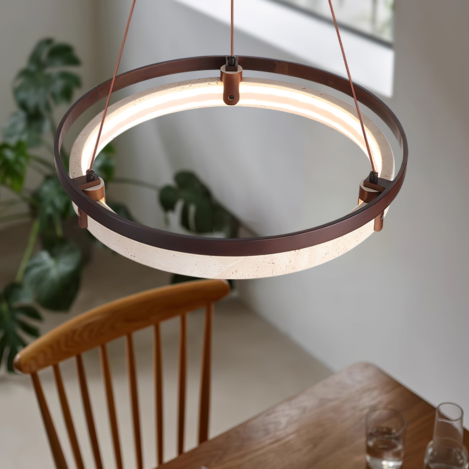 Veraearae Travertine Pendant Light - Lamp Copper