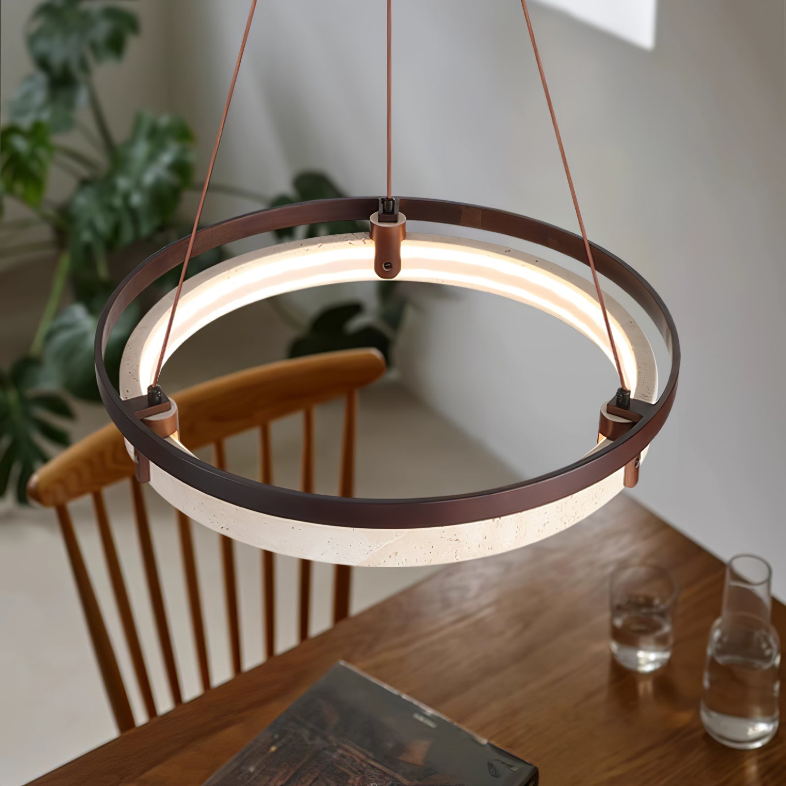 Veraearae Travertine Pendant Light - Lamp Copper