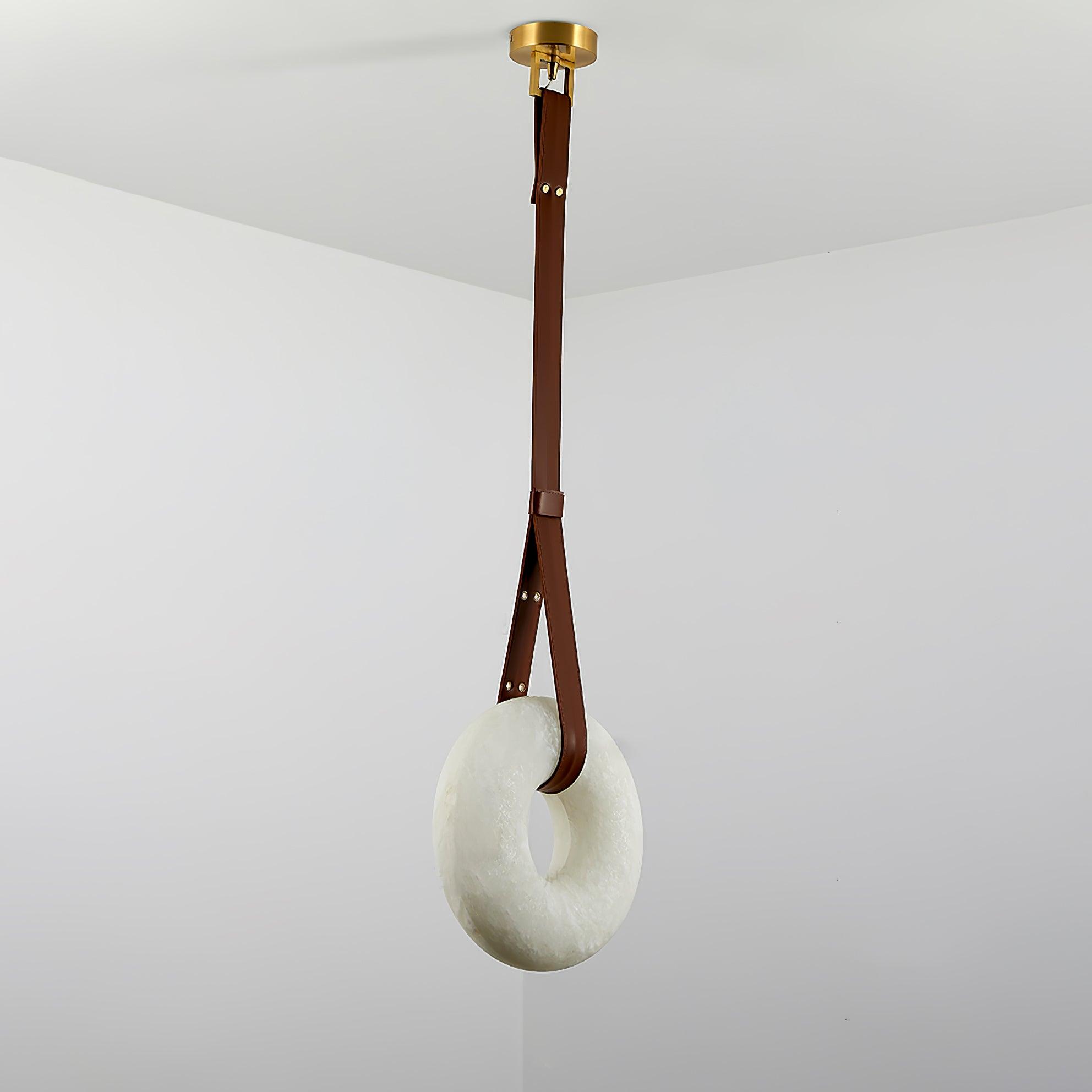 Étoile Pendant Light Alabaster Ring Leather Straps Scandinavian - Lamp Copper
