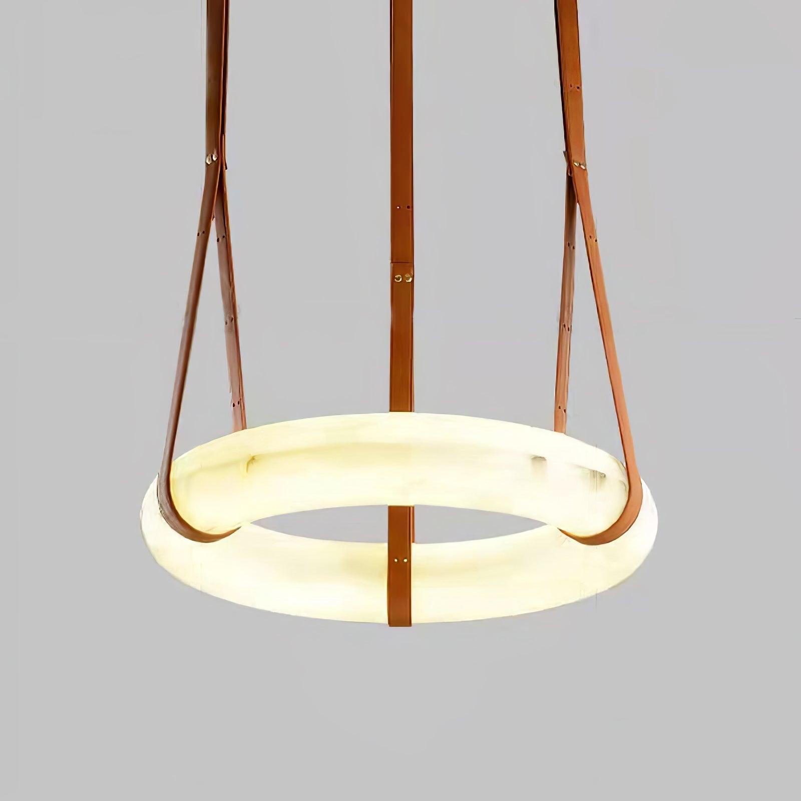 Étoile Pendant Light Alabaster Ring Leather Straps Scandinavian - Lamp Copper