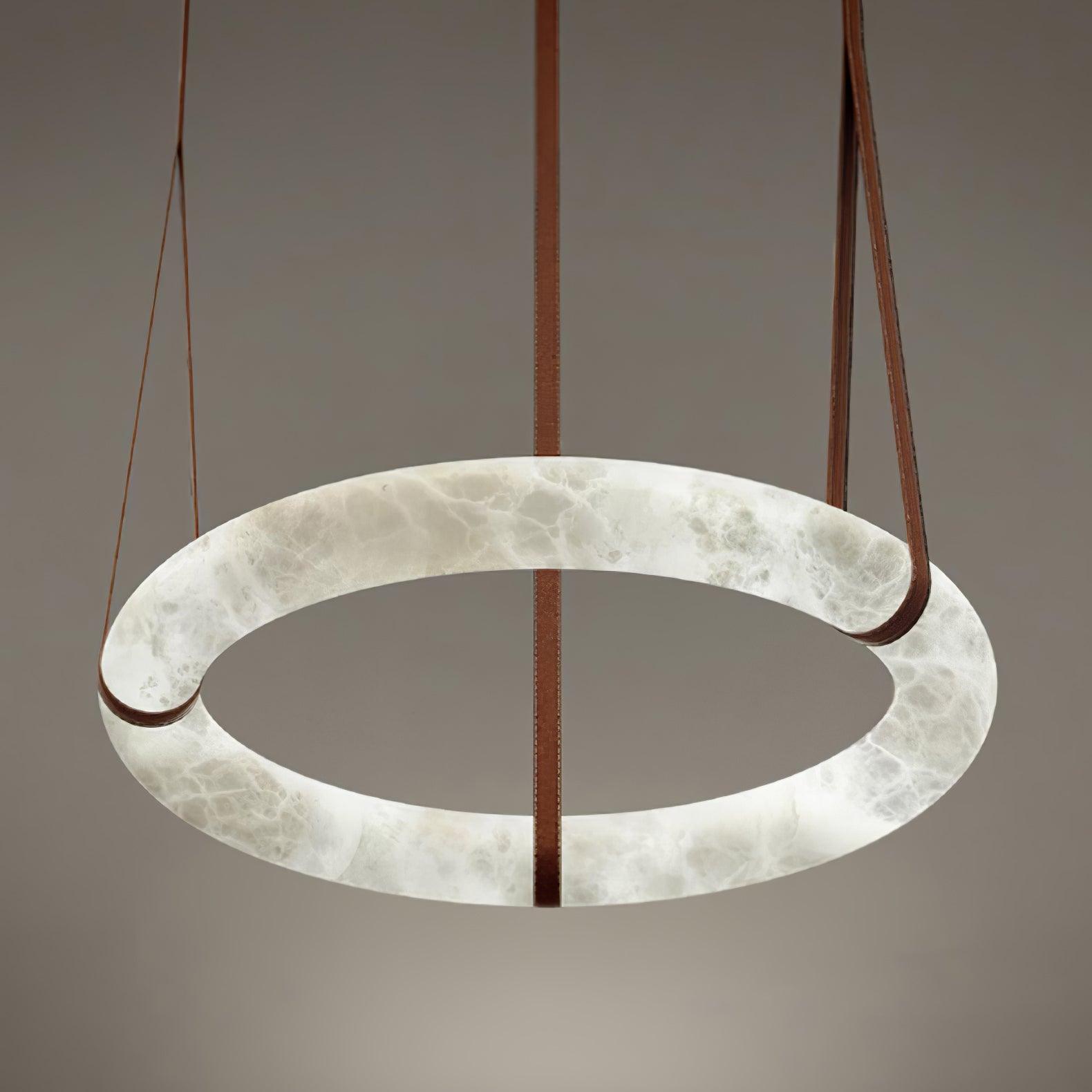 Étoile Pendant Light Alabaster Ring Leather Straps Scandinavian - Lamp Copper