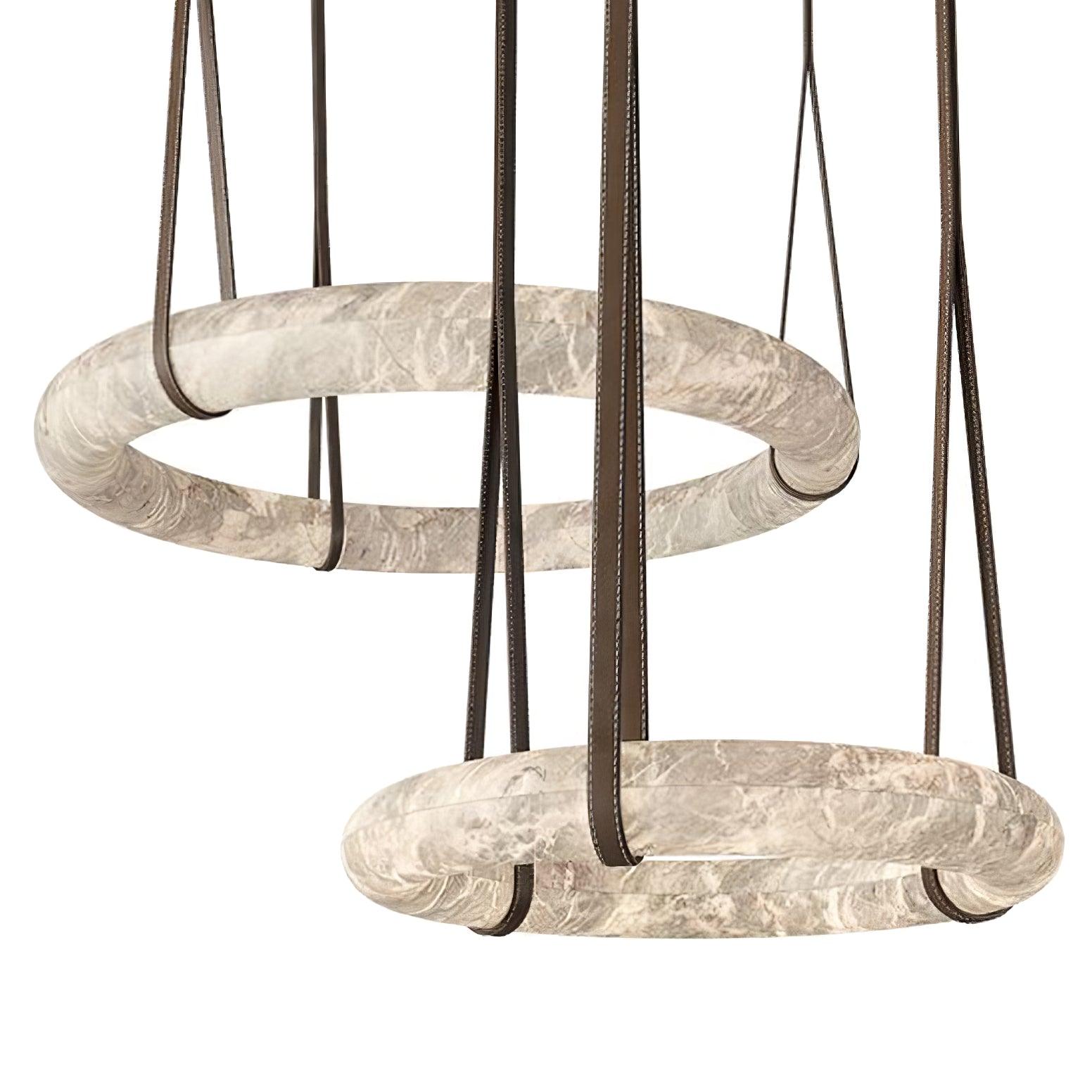 Étoile Pendant Light Alabaster Ring Leather Straps Scandinavian - Lamp Copper