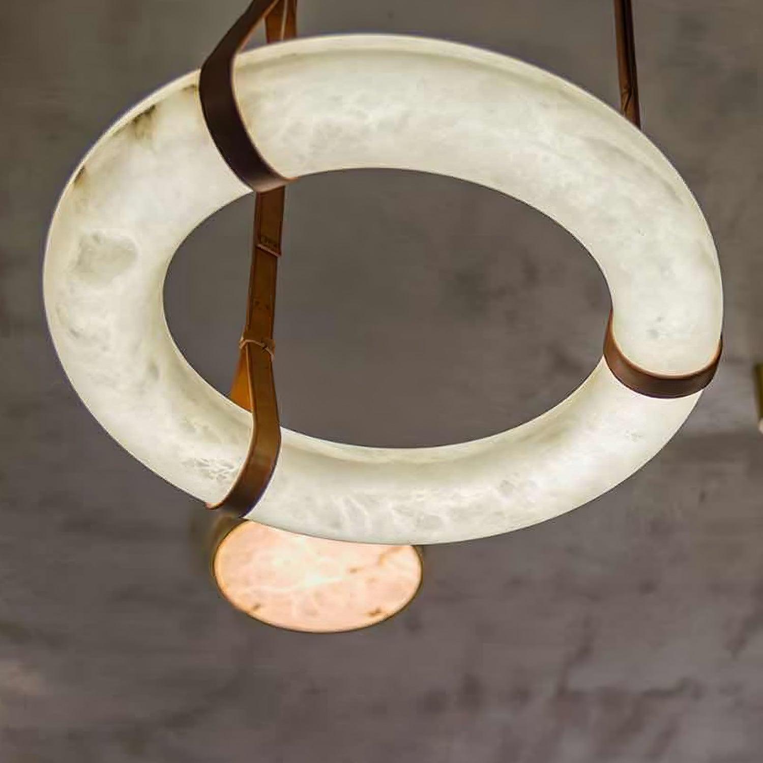 Étoile Pendant Light Alabaster Ring Leather Straps Scandinavian - Lamp Copper