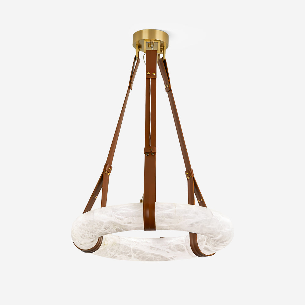 Étoile Pendant Light Alabaster Ring Leather Straps Scandinavian - Lamp Copper