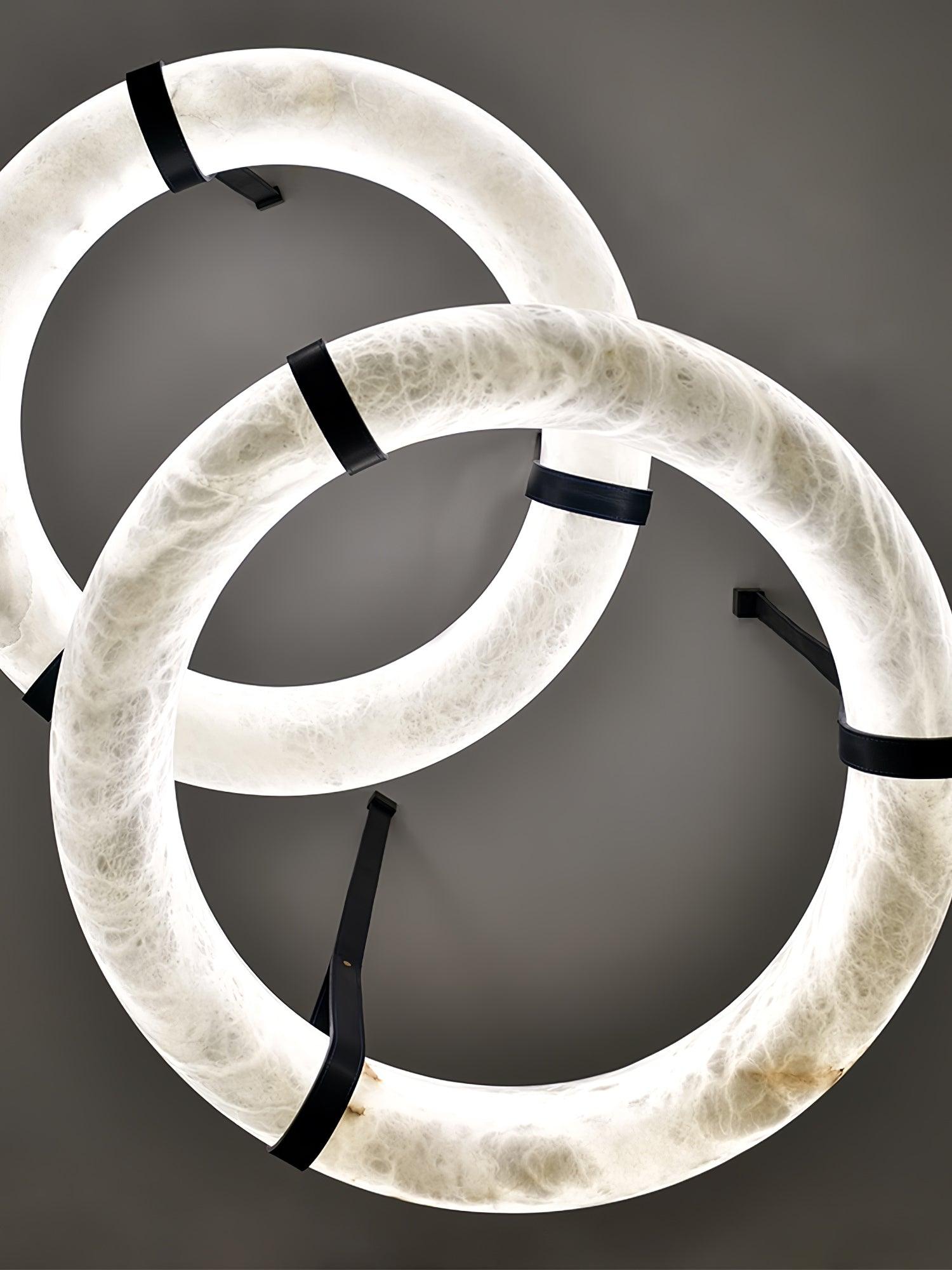 Étoile Pendant Light Alabaster Ring Leather Straps Scandinavian - Lamp Copper