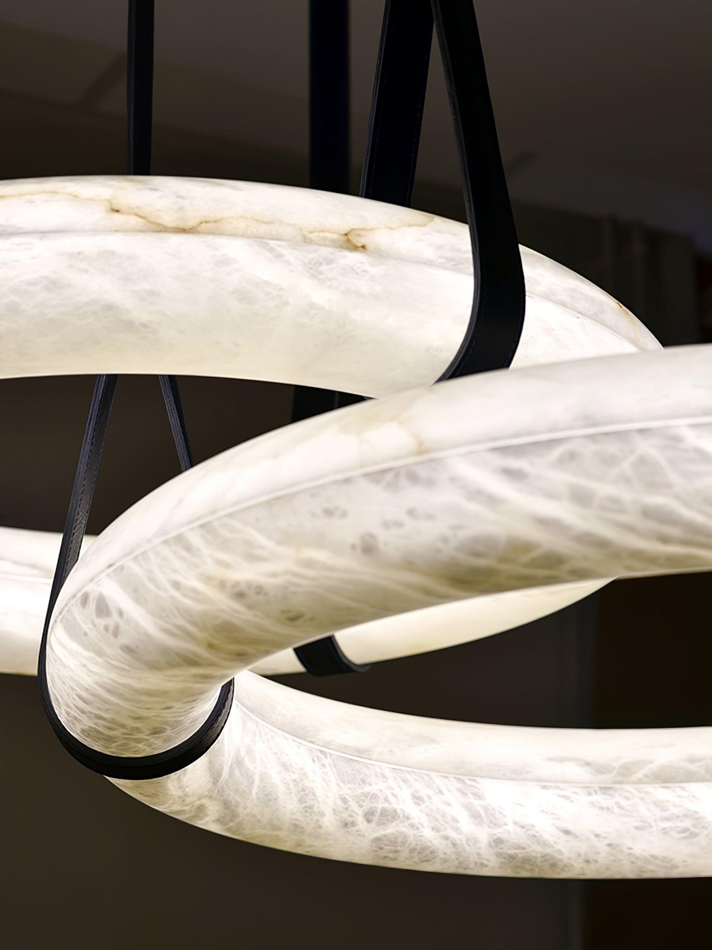 Étoile Pendant Light Alabaster Ring Leather Straps Scandinavian - Lamp Copper