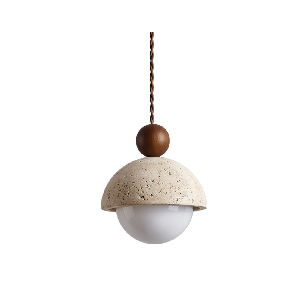 Vaire Pendant Light Travertine Dome Glass - Lamp Copper