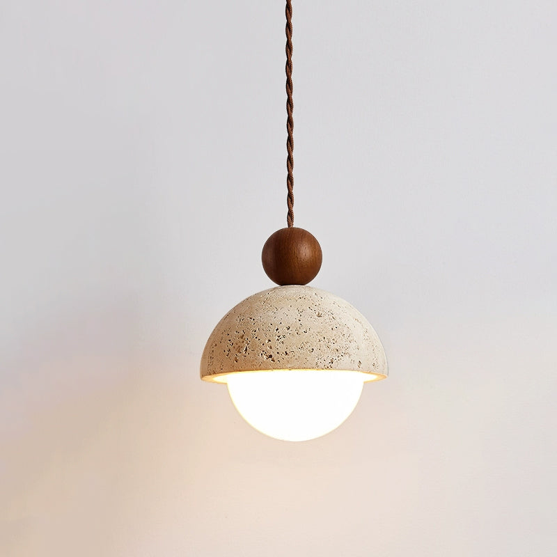 Vaire Pendant Light Travertine Dome Glass - Lamp Copper