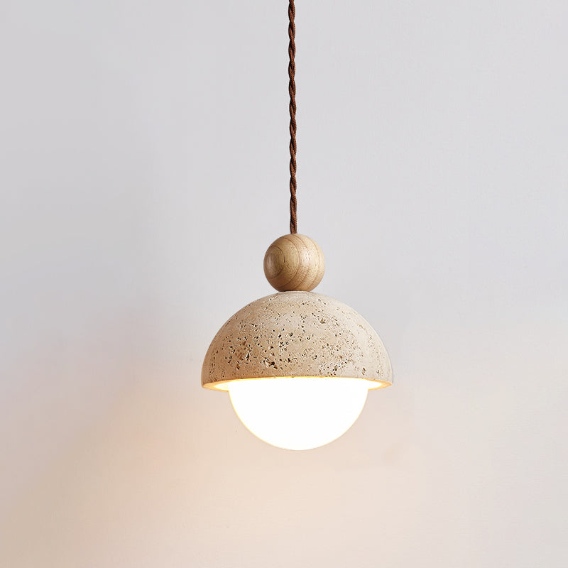 Vaire Pendant Light Travertine Dome Glass - Lamp Copper