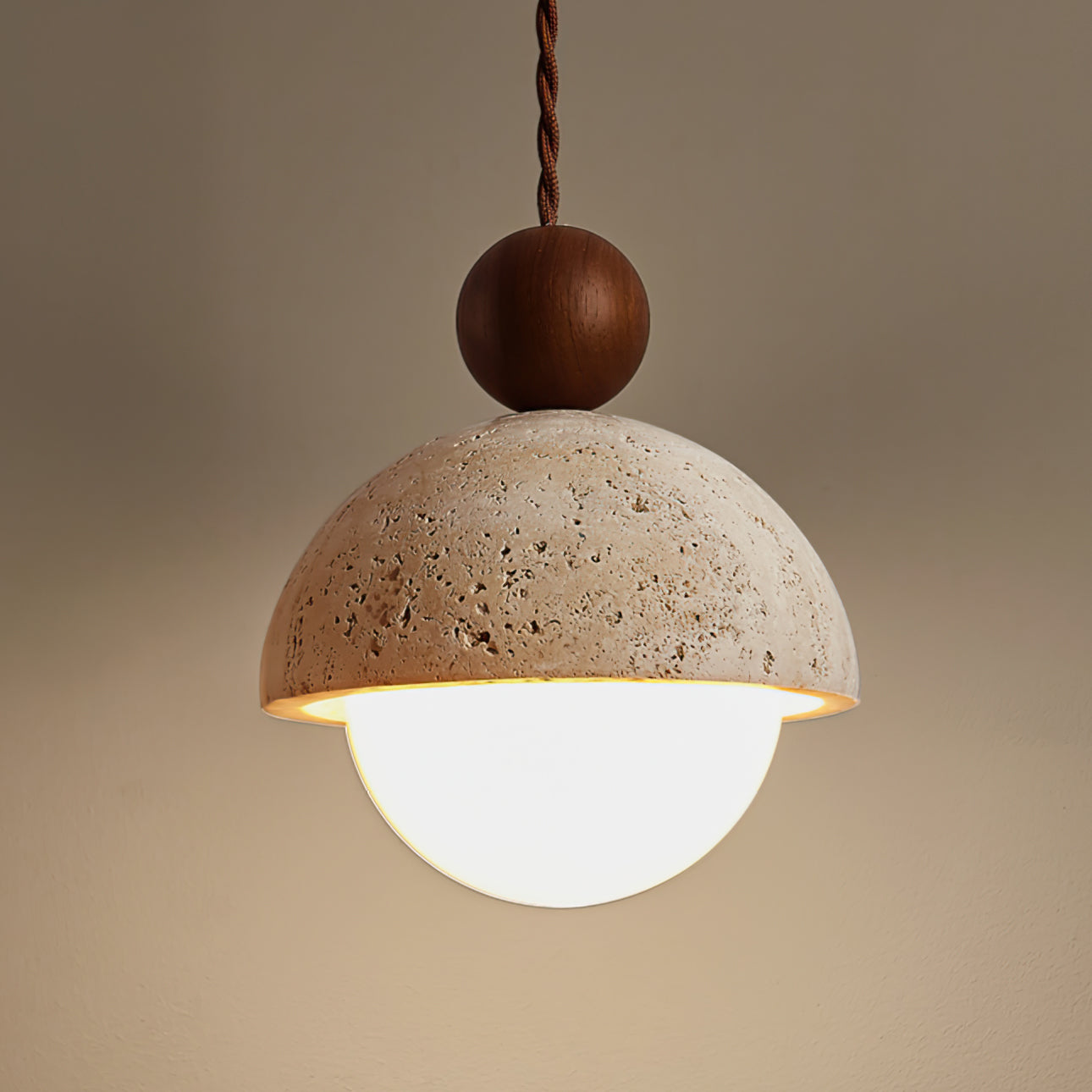 Vaire Pendant Light Travertine Dome Glass - Lamp Copper