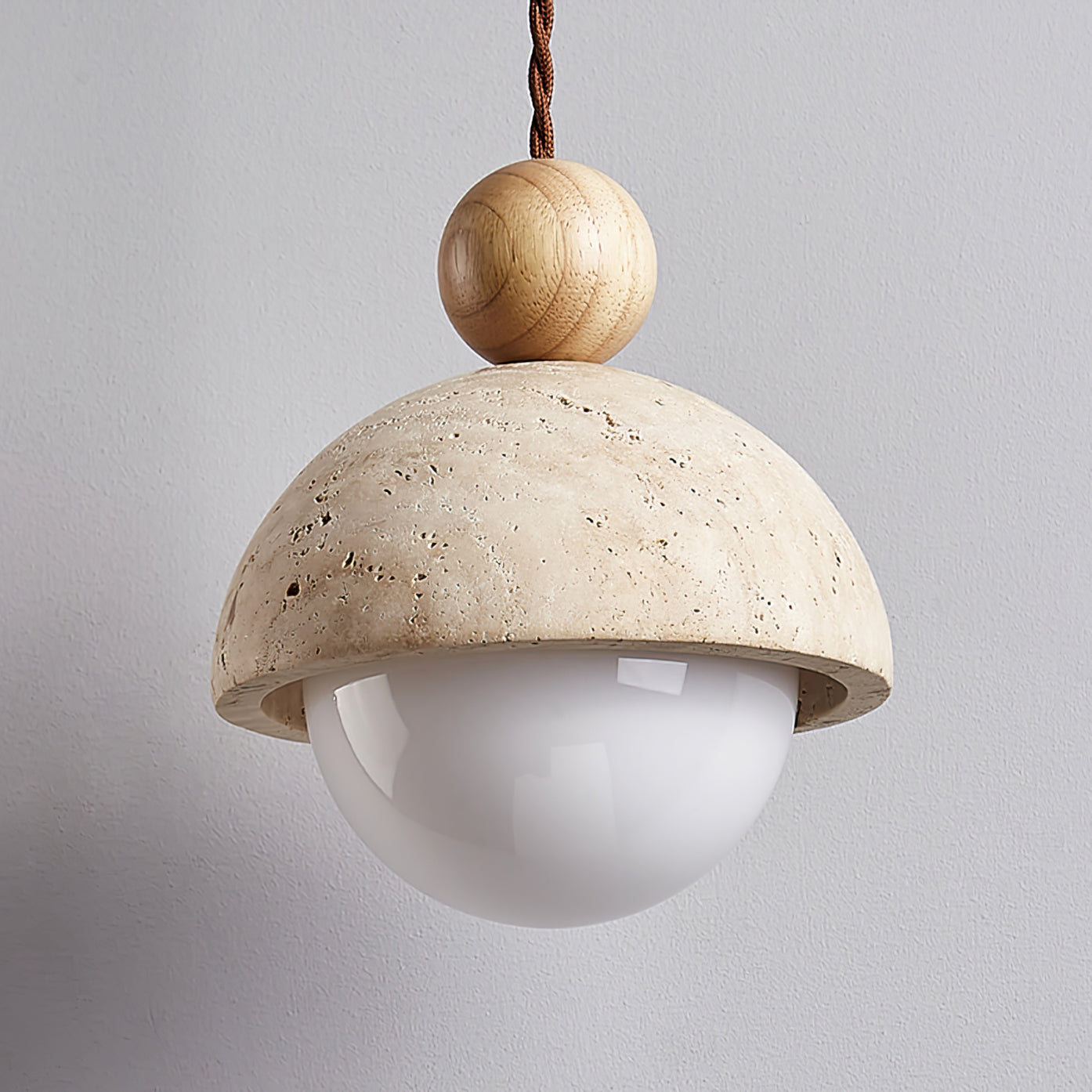 Vaire Pendant Light Travertine Dome Glass - Lamp Copper