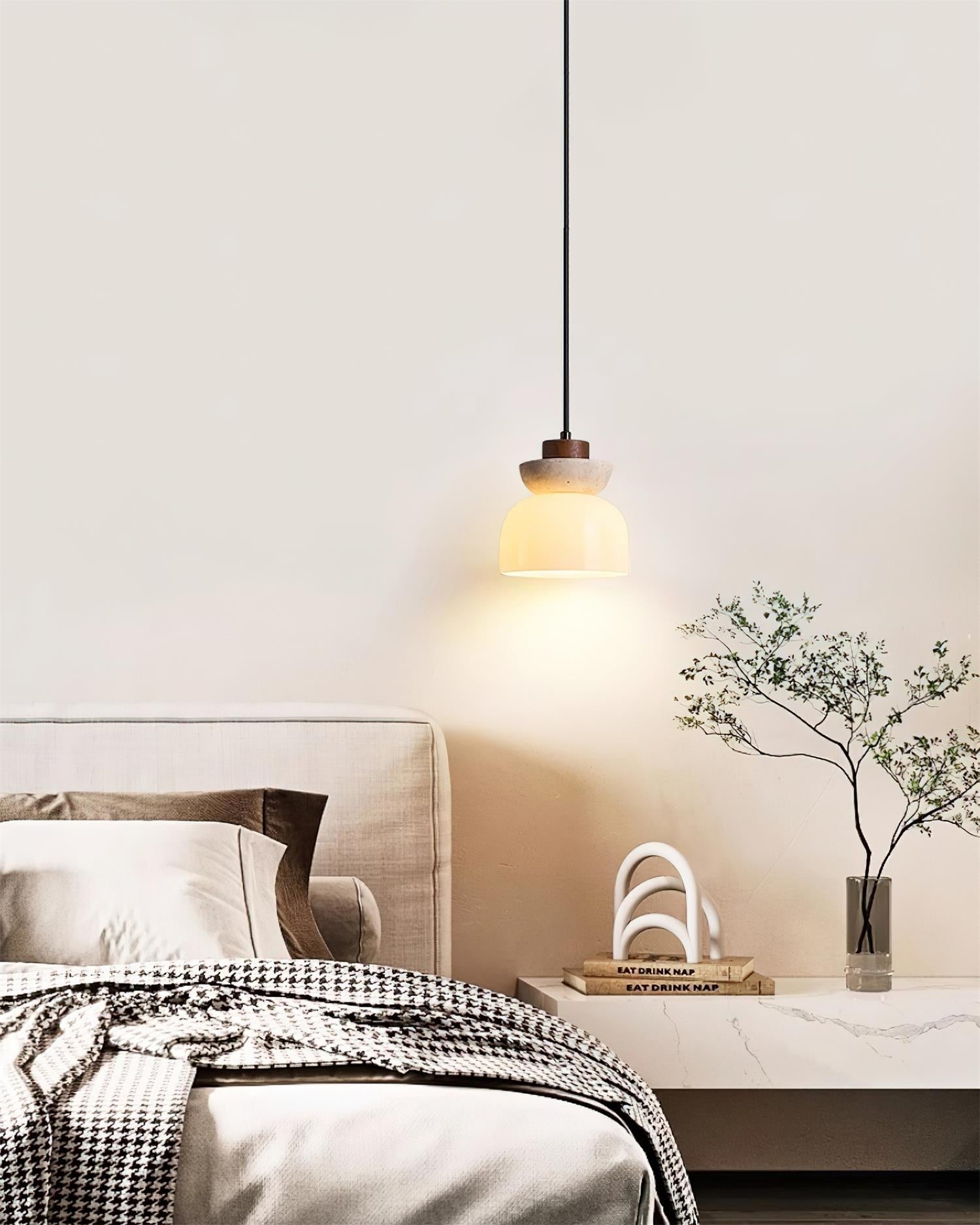Ritta Travertine Dome Glass Pendant Light - Lamp Copper