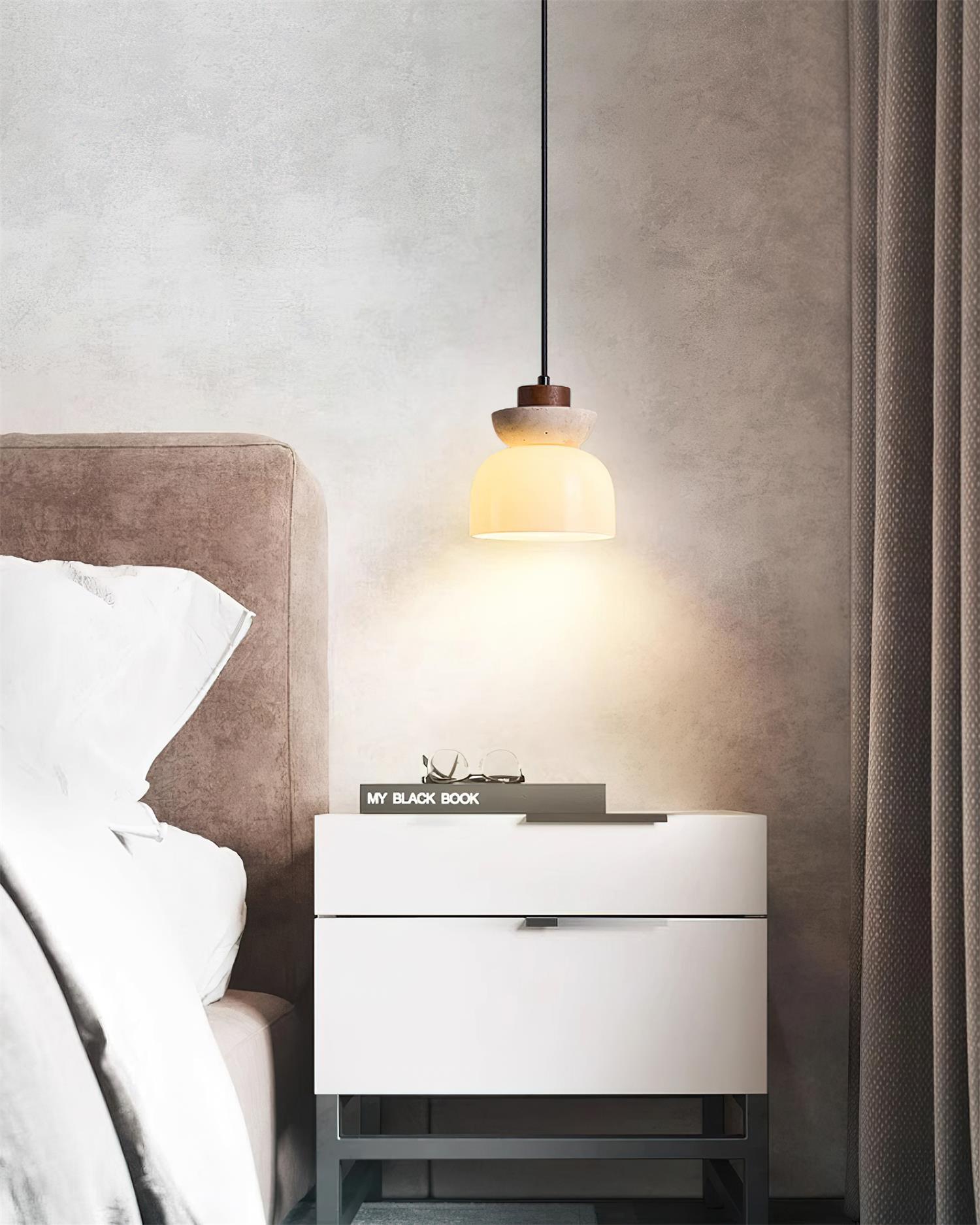 Ritta Travertine Dome Glass Pendant Light - Lamp Copper