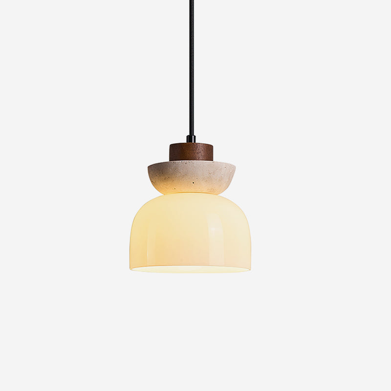 Ritta Travertine Dome Glass Pendant Light - Lamp Copper