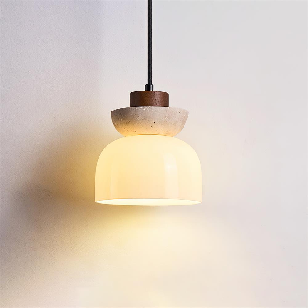Ritta Travertine Dome Glass Pendant Light - Lamp Copper