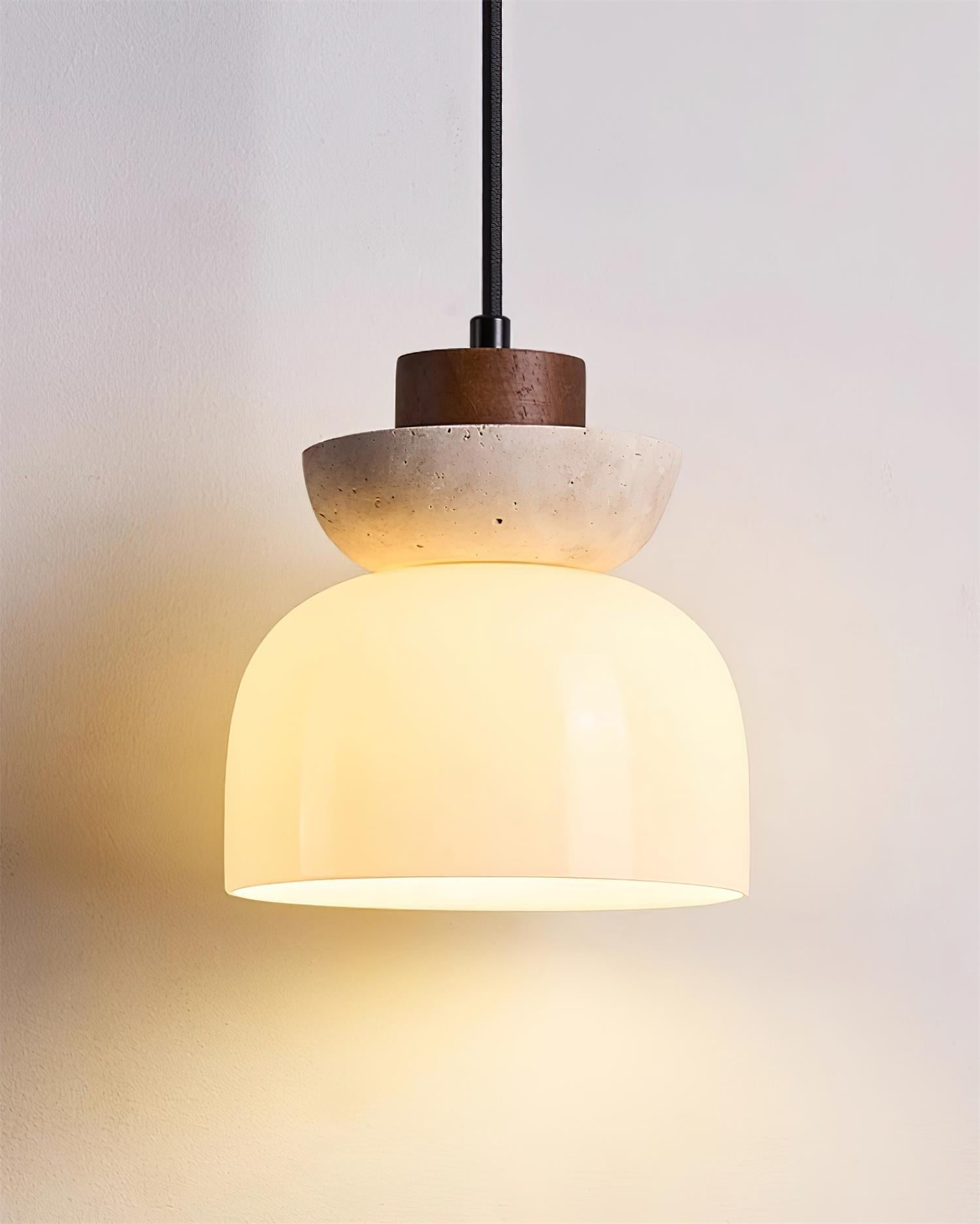 Ritta Travertine Dome Glass Pendant Light - Lamp Copper