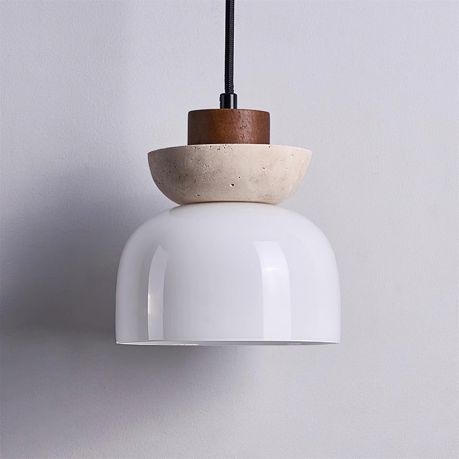 Ritta Travertine Dome Glass Pendant Light - Lamp Copper