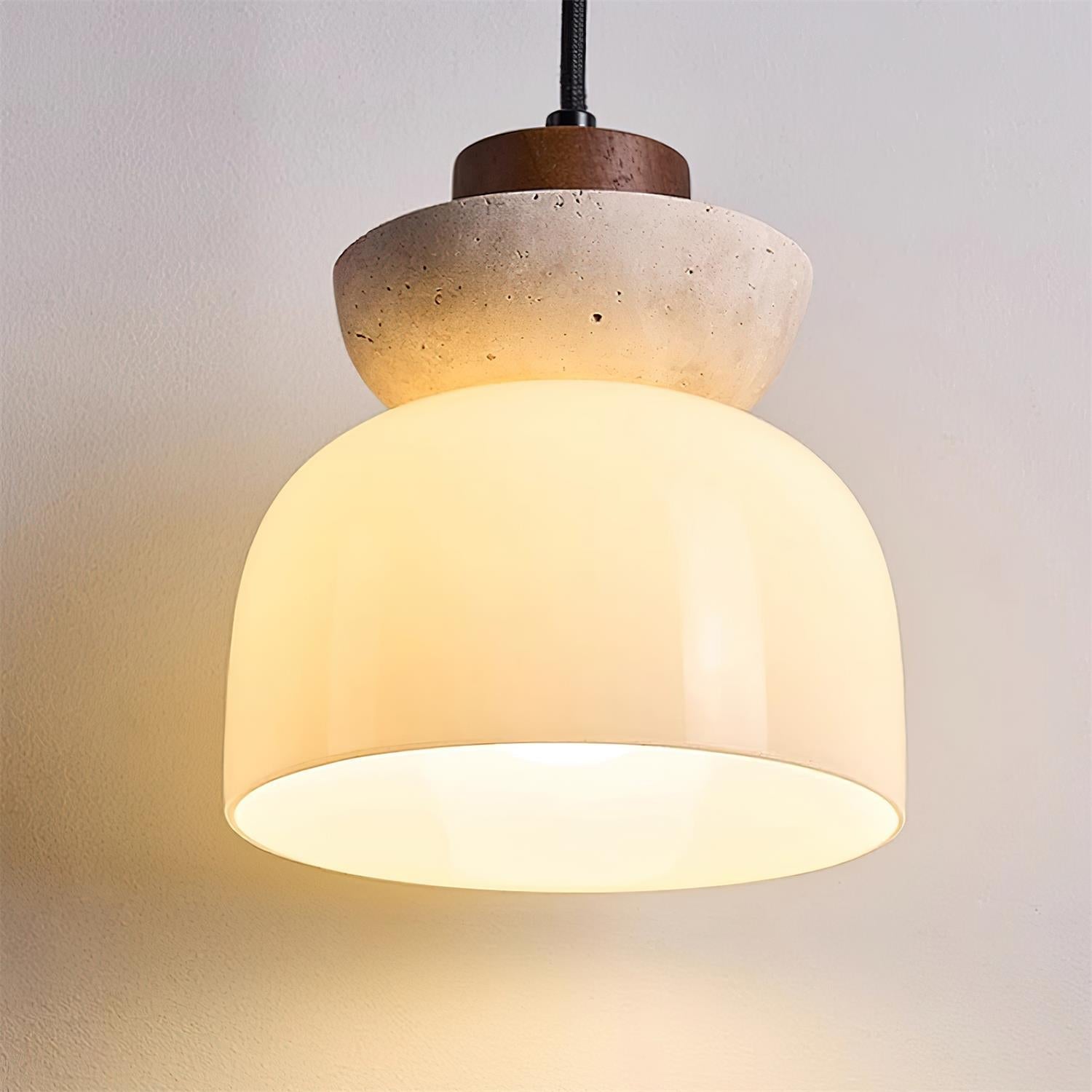 Ritta Travertine Dome Glass Pendant Light - Lamp Copper
