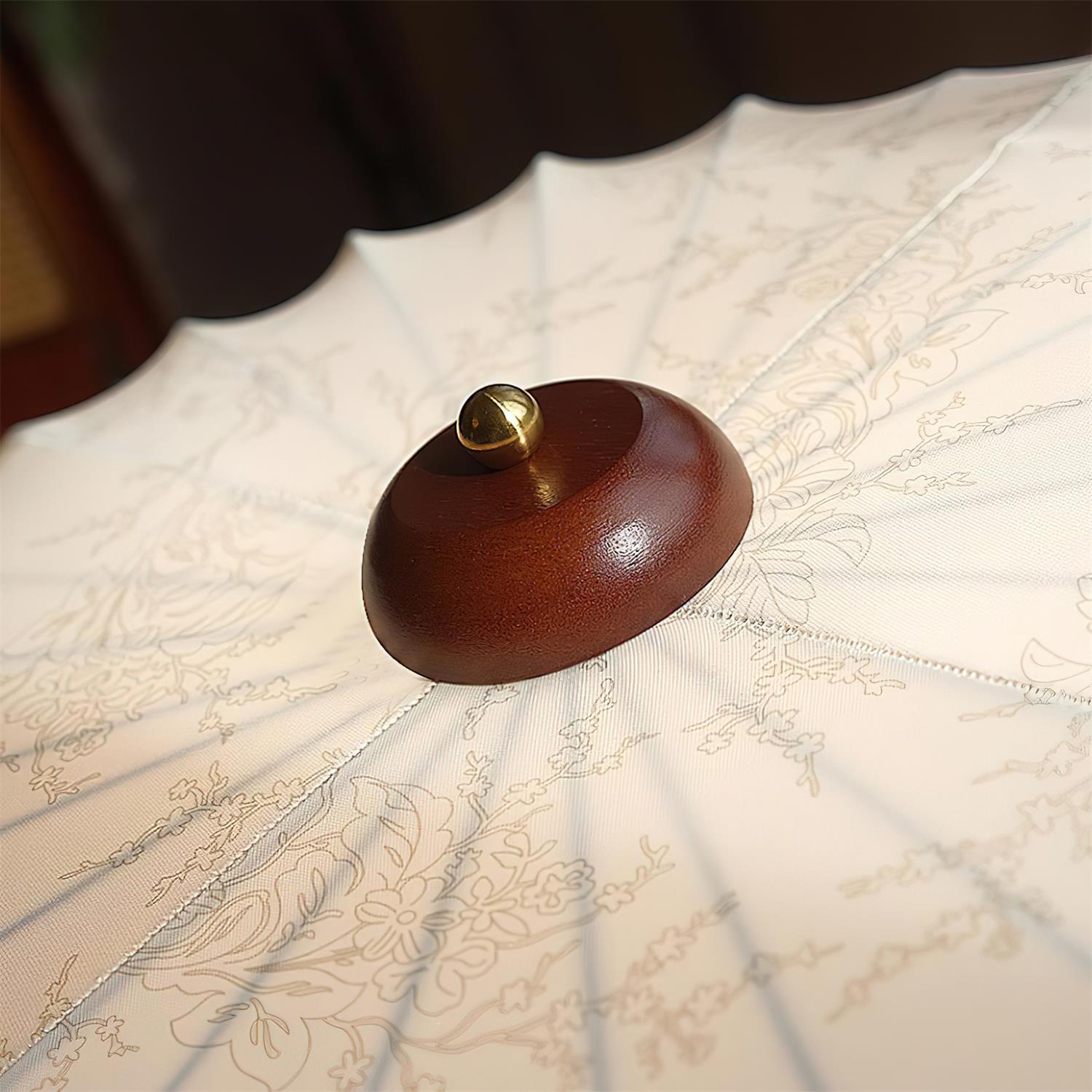 Ceiling Lamp Fabric Shade Pleated Lotus Shape Wooden Canopy - Lamp Copper