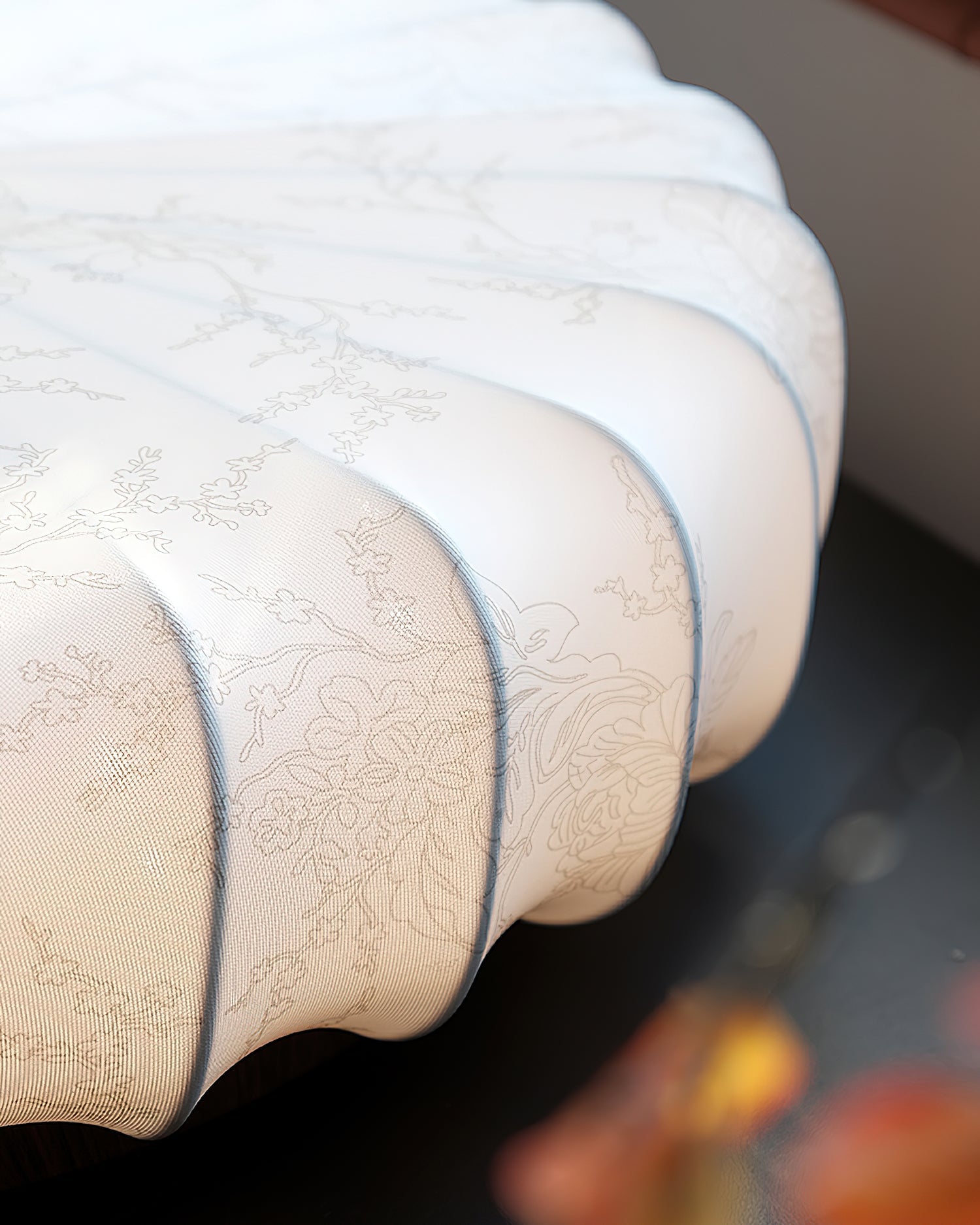 Ceiling Lamp Fabric Shade Pleated Lotus Shape Wooden Canopy - Lamp Copper