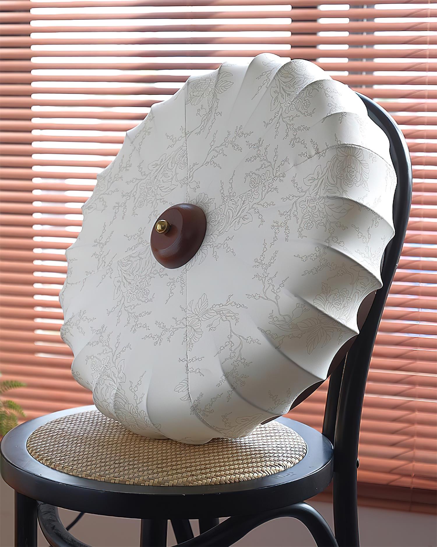 Ceiling Lamp Fabric Shade Pleated Lotus Shape Wooden Canopy - Lamp Copper