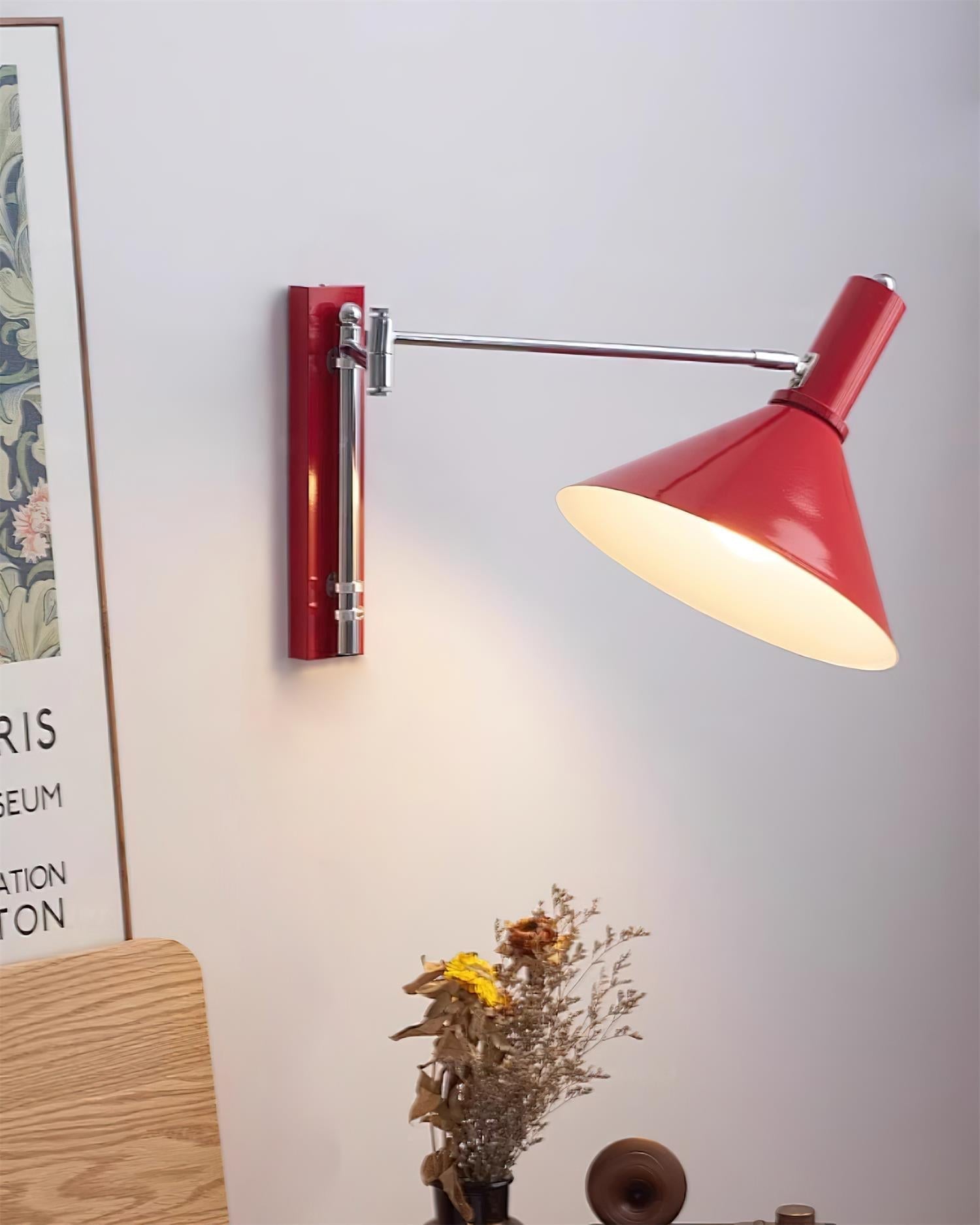 Wall Lamp Modern Adjustable Metal Arm Red Shade Reading Light - Lamp Copper