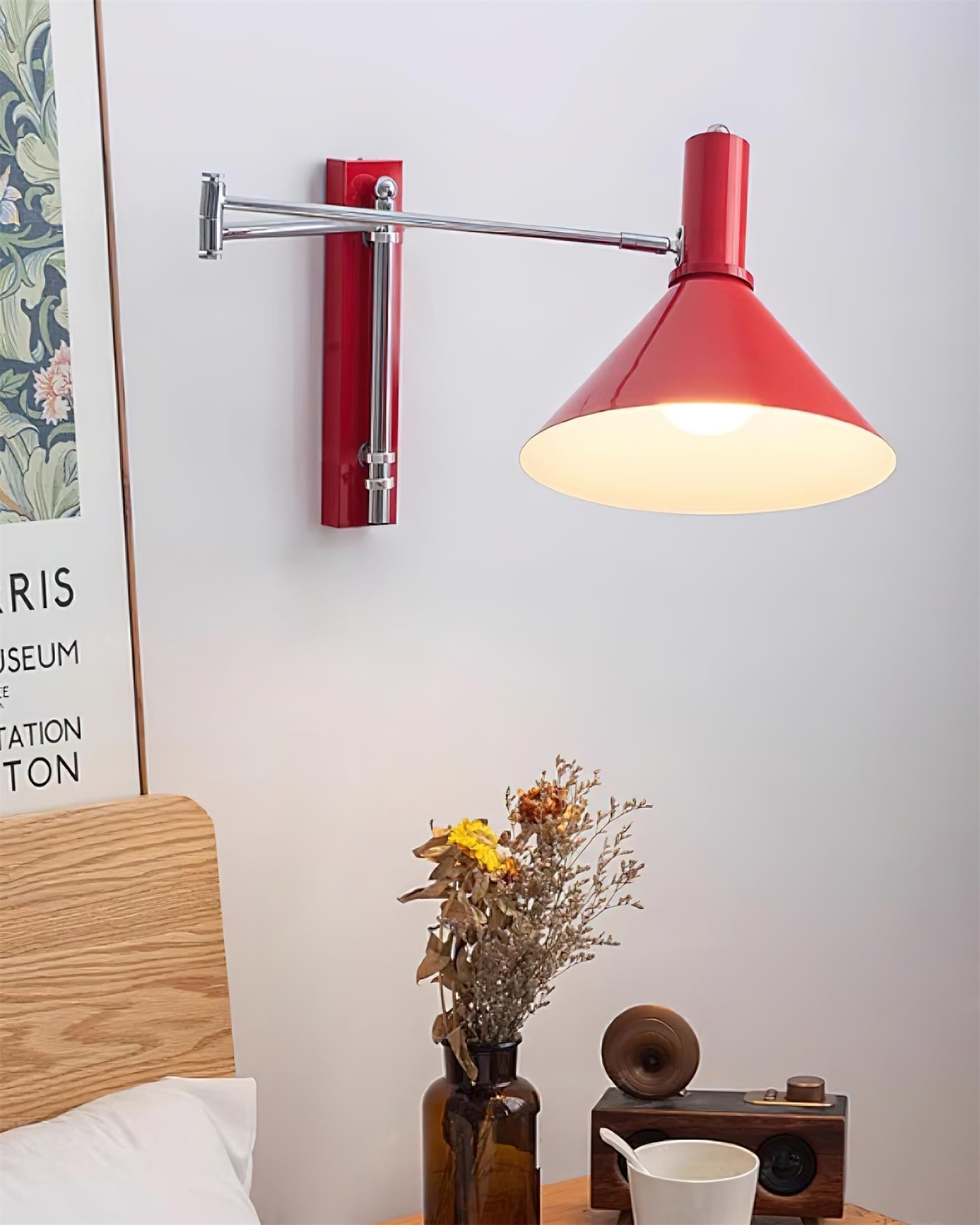 Wall Lamp Modern Adjustable Metal Arm Red Shade Reading Light - Lamp Copper
