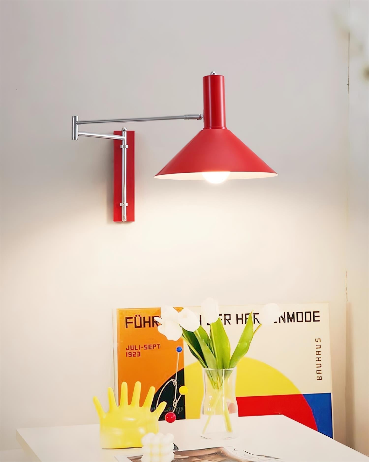 Wall Lamp Modern Adjustable Metal Arm Red Shade Reading Light - Lamp Copper
