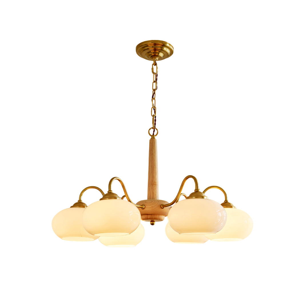Elmiror Premium Nordic Art Wood Glass Chandelier - Lamp Copper