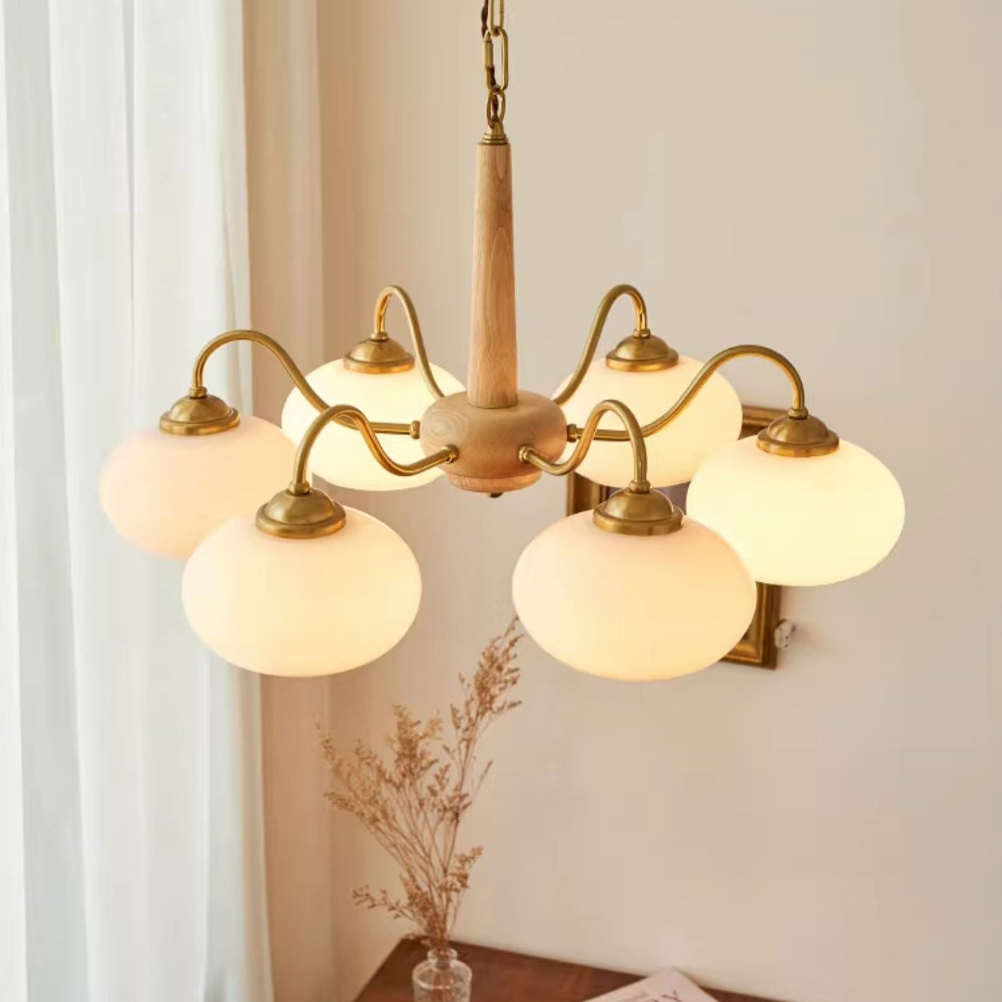Elmiror Premium Nordic Art Wood Glass Chandelier - Lamp Copper