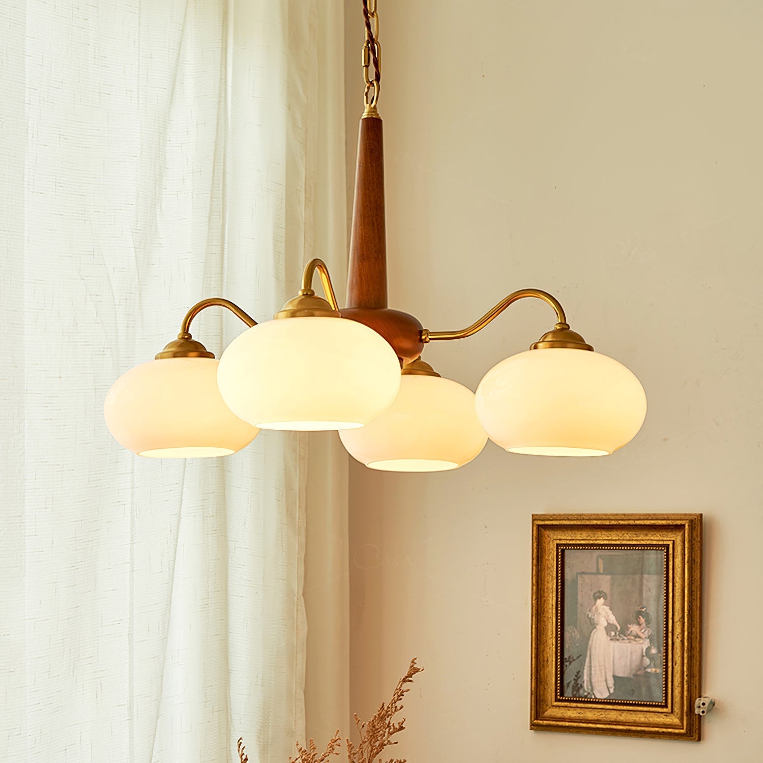 Elmiror Premium Nordic Art Wood Glass Chandelier - Lamp Copper