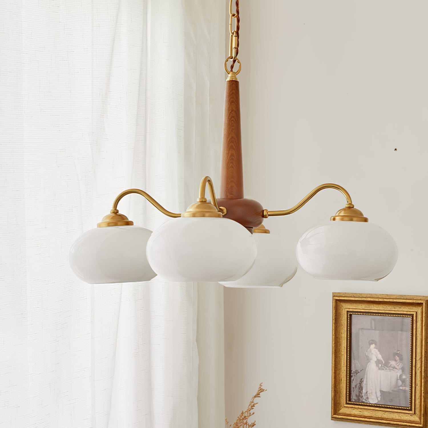 Elmiror Premium Nordic Art Wood Glass Chandelier - Lamp Copper
