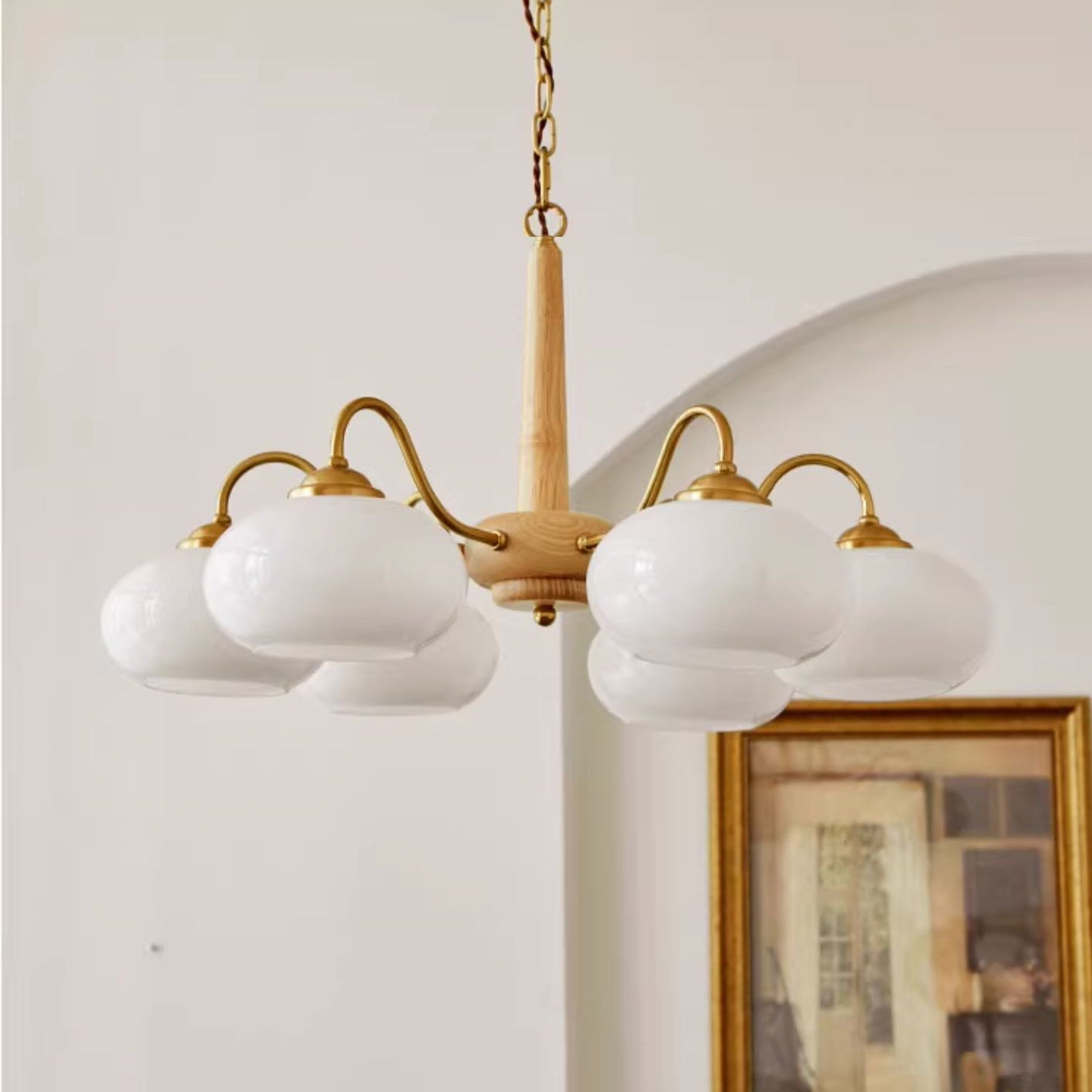 Elmiror Premium Nordic Art Wood Glass Chandelier - Lamp Copper