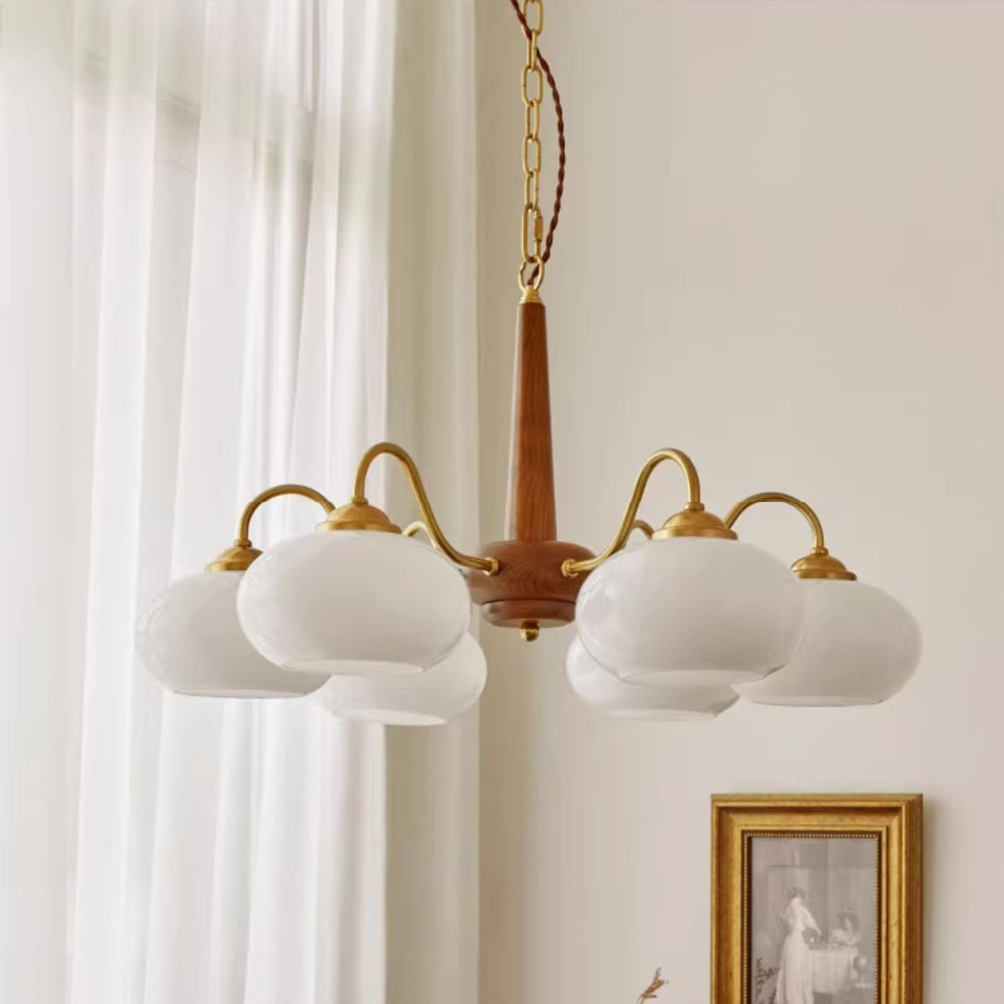 Elmiror Premium Nordic Art Wood Glass Chandelier - Lamp Copper