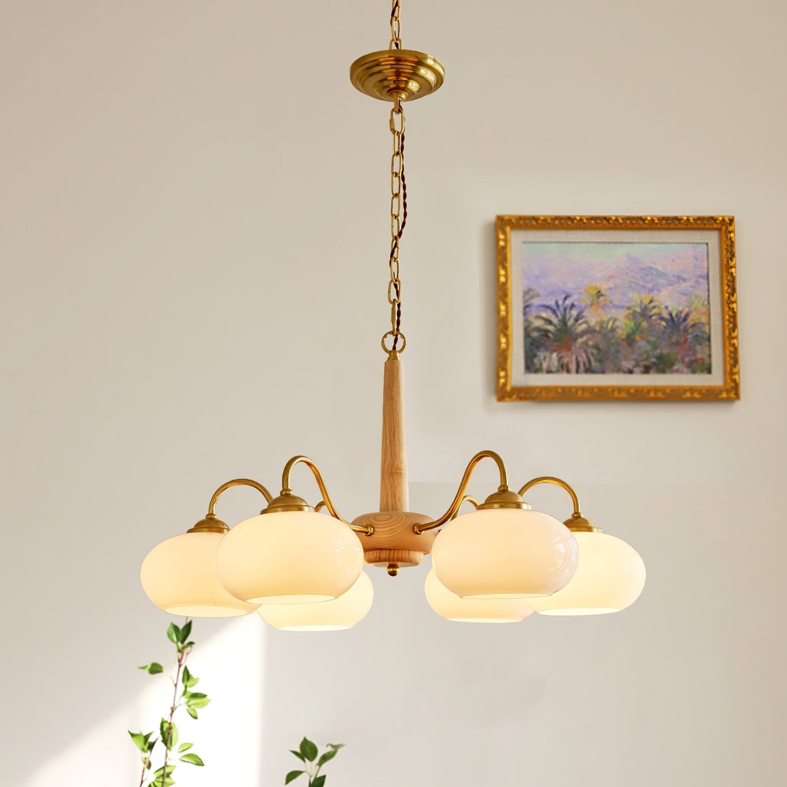 Elmiror Premium Nordic Art Wood Glass Chandelier - Lamp Copper