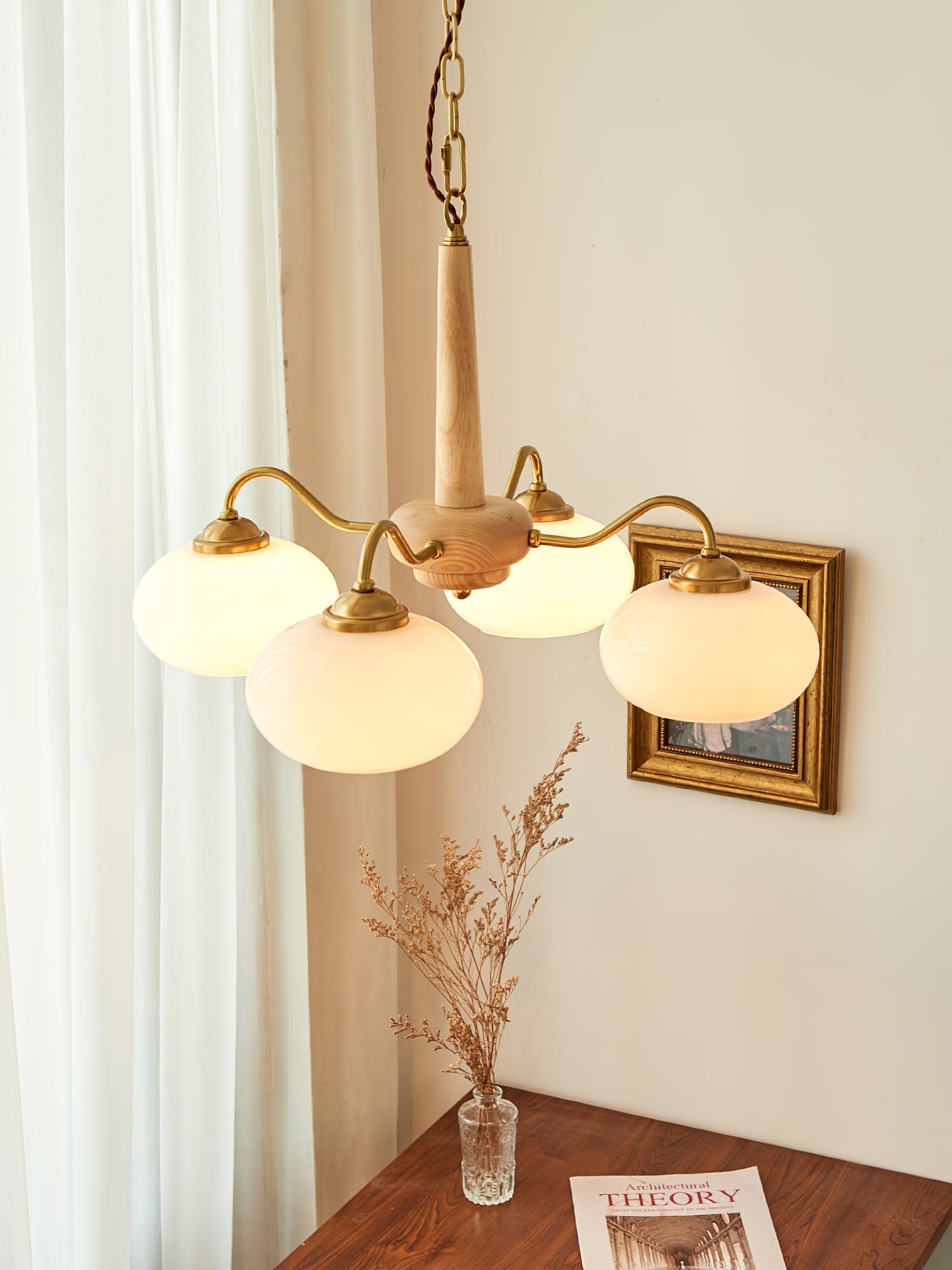Elmiror Premium Nordic Art Wood Glass Chandelier - Lamp Copper