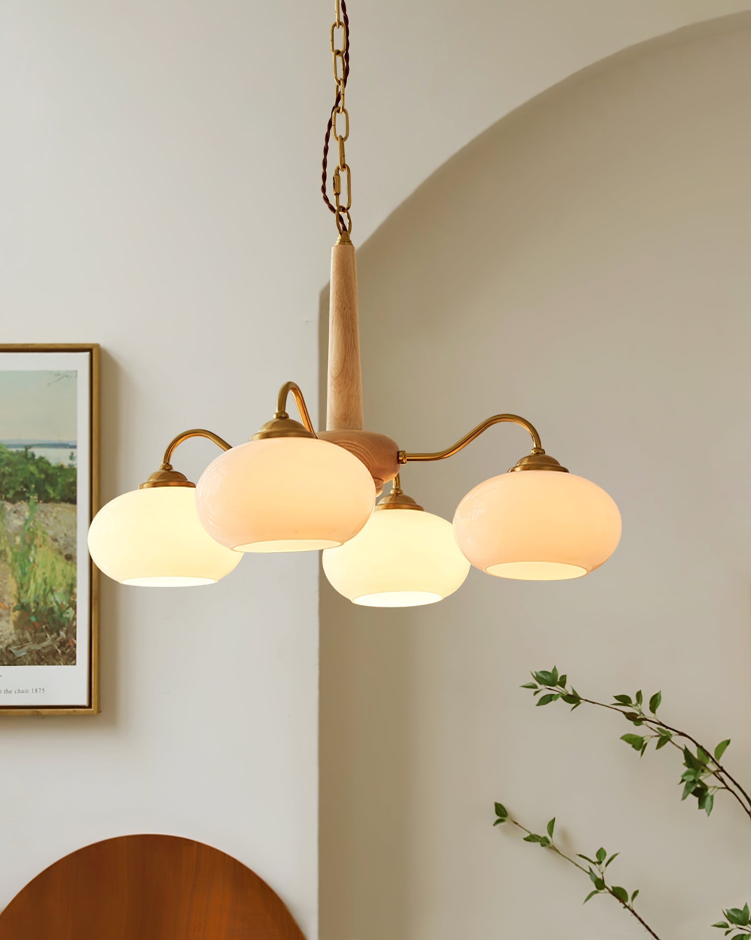 Elmiror Premium Nordic Art Wood Glass Chandelier - Lamp Copper