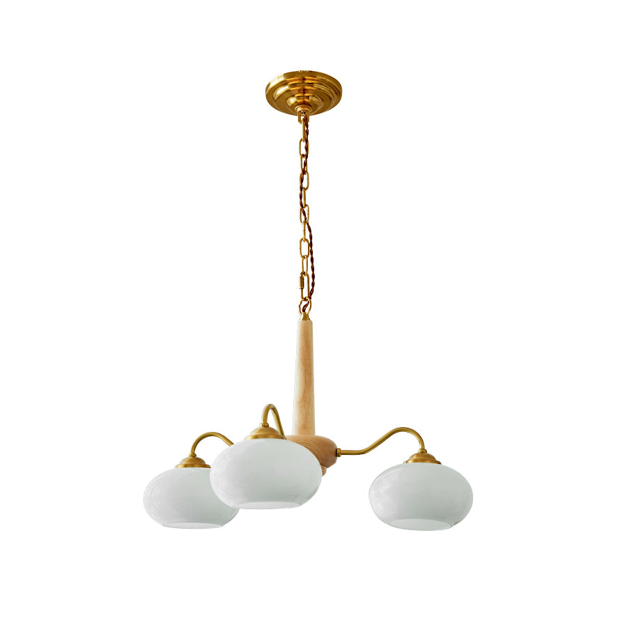 Elmiror Premium Nordic Art Wood Glass Chandelier - Lamp Copper
