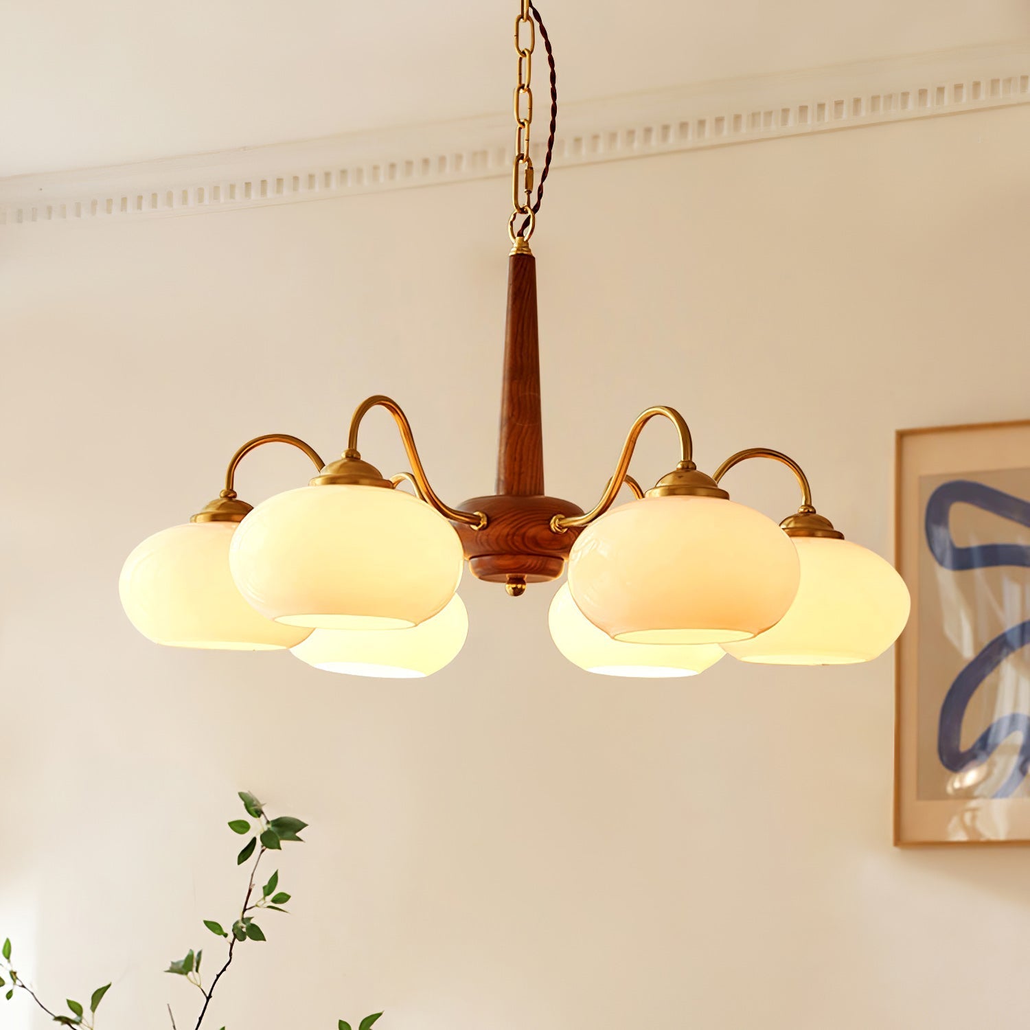 Elmiror Premium Nordic Art Wood Glass Chandelier - Lamp Copper