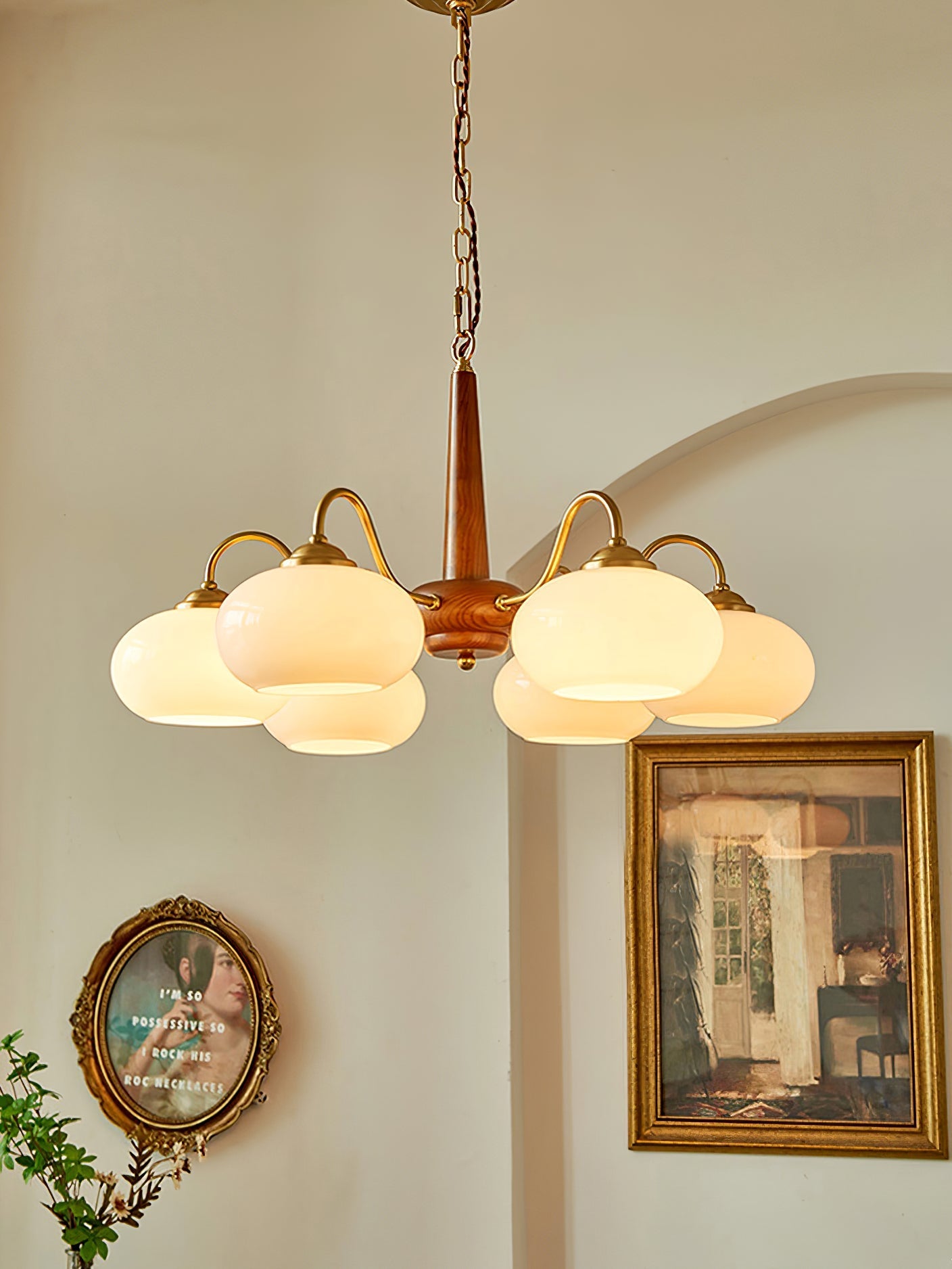 Elmiror Premium Nordic Art Wood Glass Chandelier - Lamp Copper
