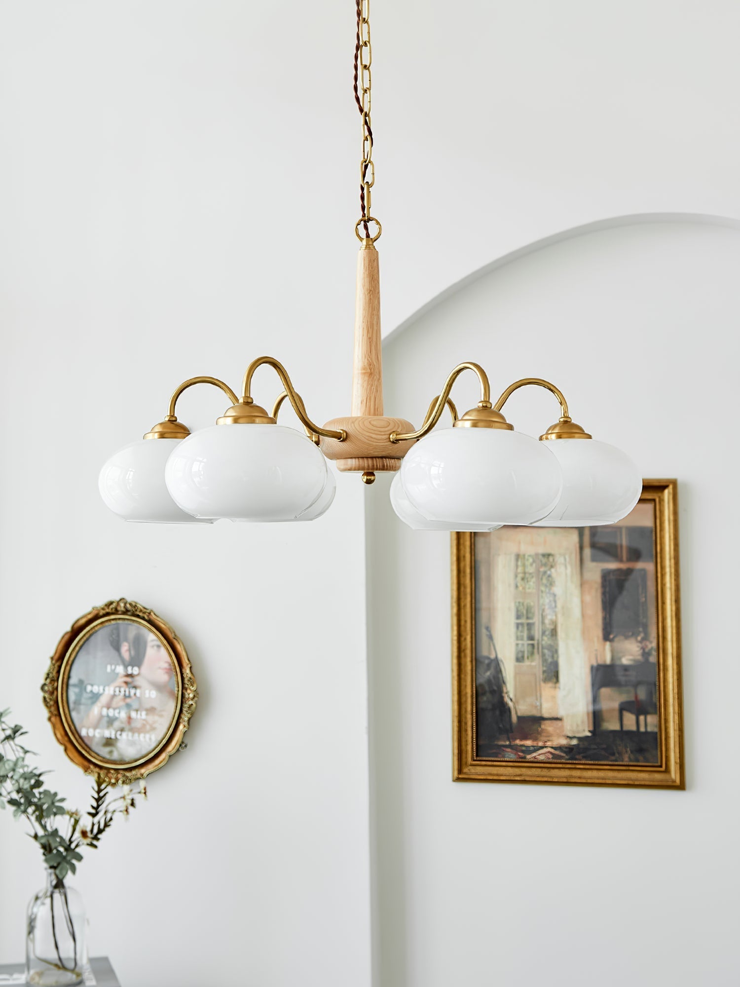 Elmiror Premium Nordic Art Wood Glass Chandelier - Lamp Copper