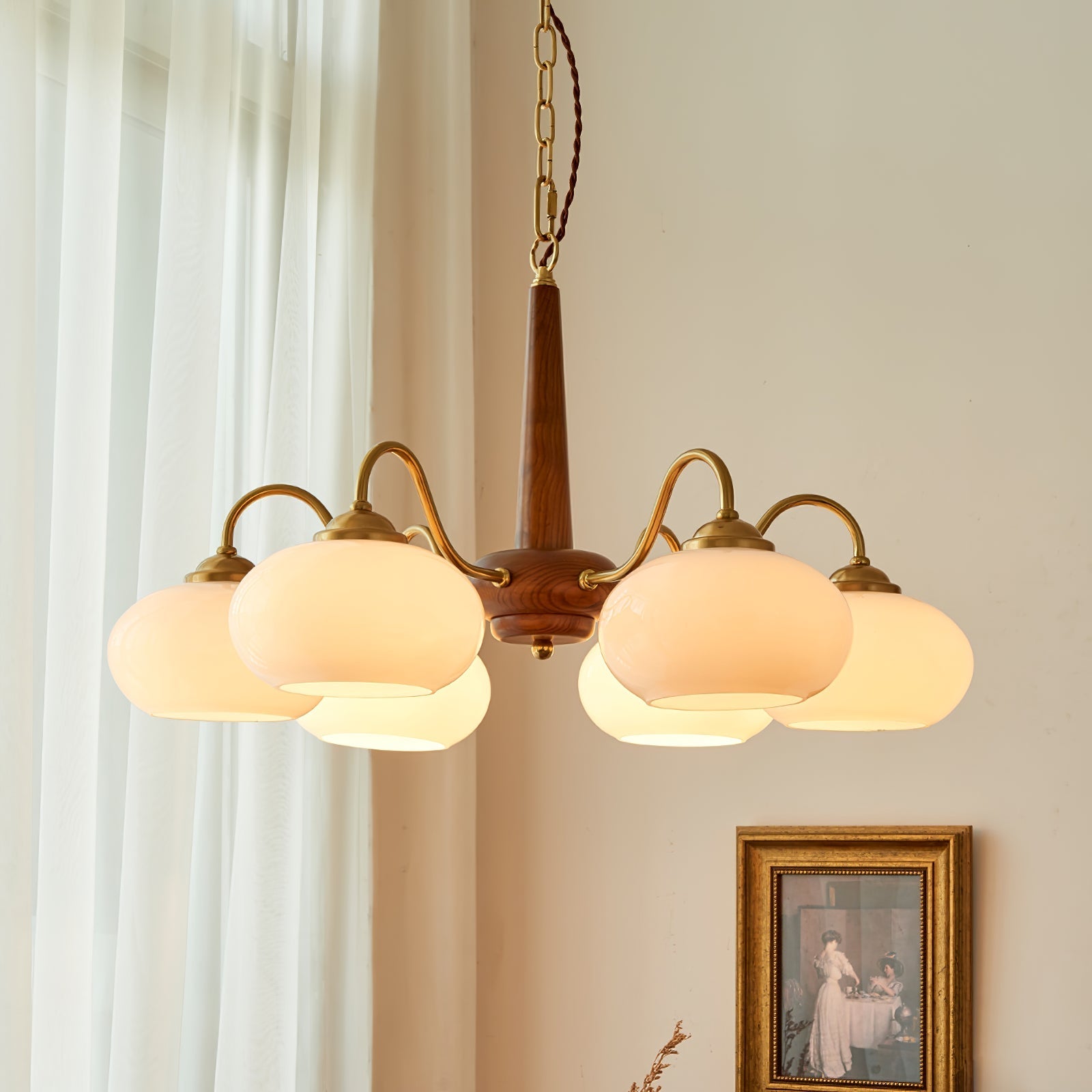 Elmiror Premium Nordic Art Wood Glass Chandelier - Lamp Copper