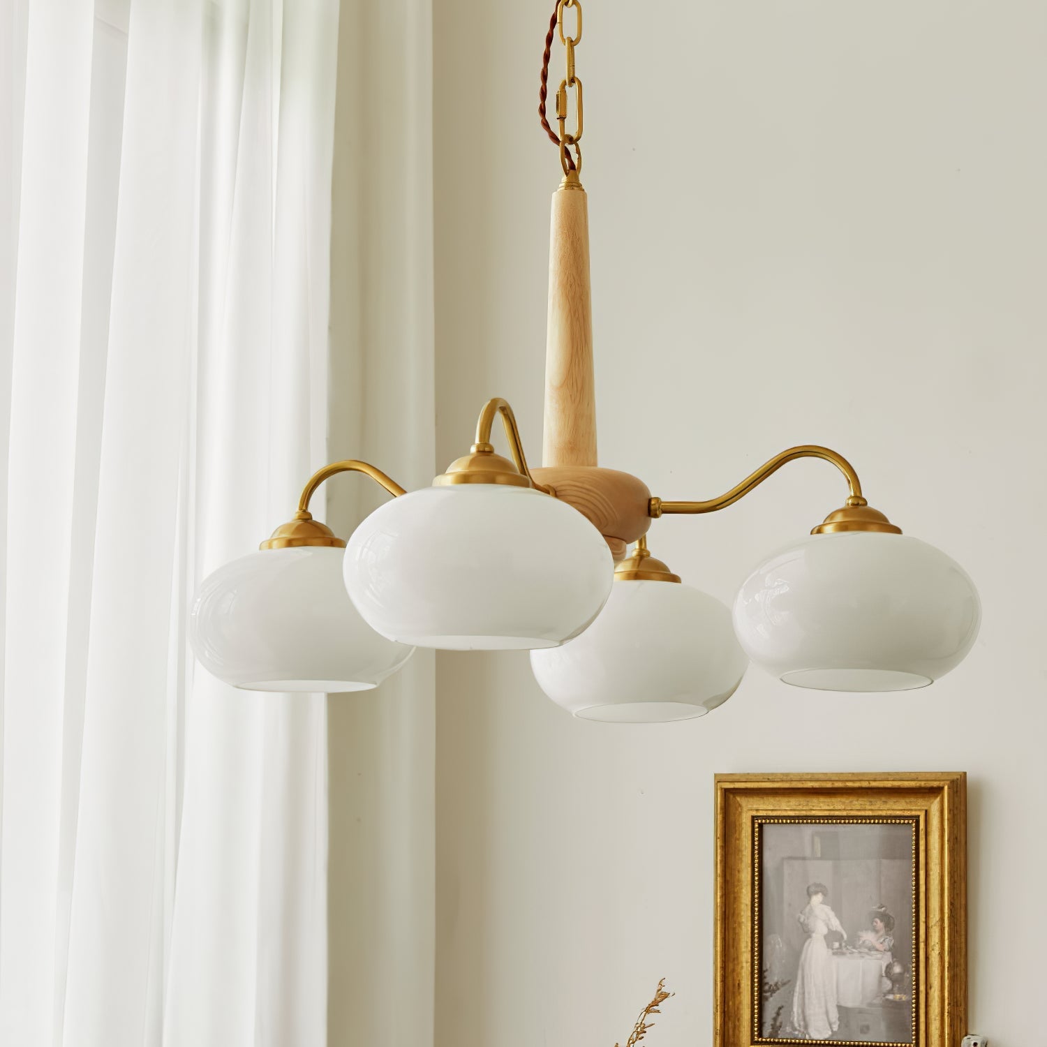 Elmiror Premium Nordic Art Wood Glass Chandelier - Lamp Copper