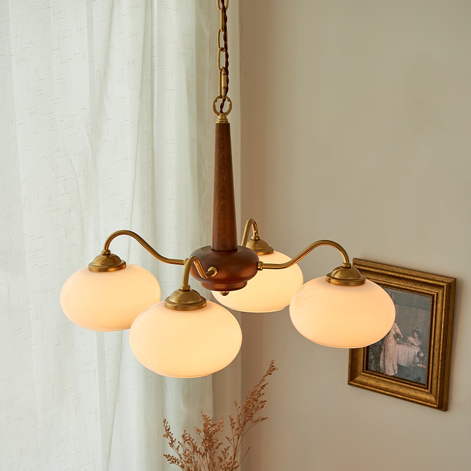 Elmiror Premium Nordic Art Wood Glass Chandelier - Lamp Copper
