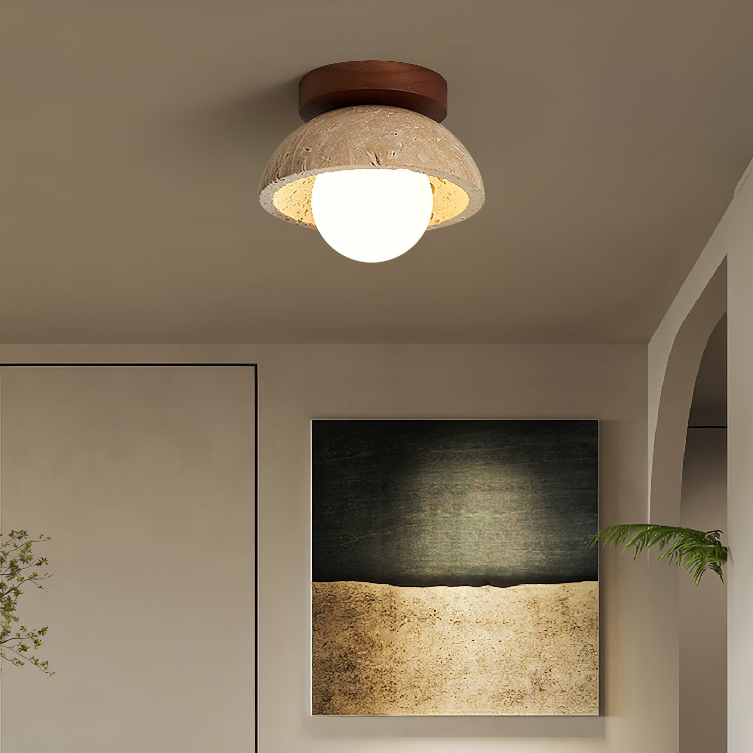 Mysa Minimalist Travertine Ceiling Light - Lamp Copper