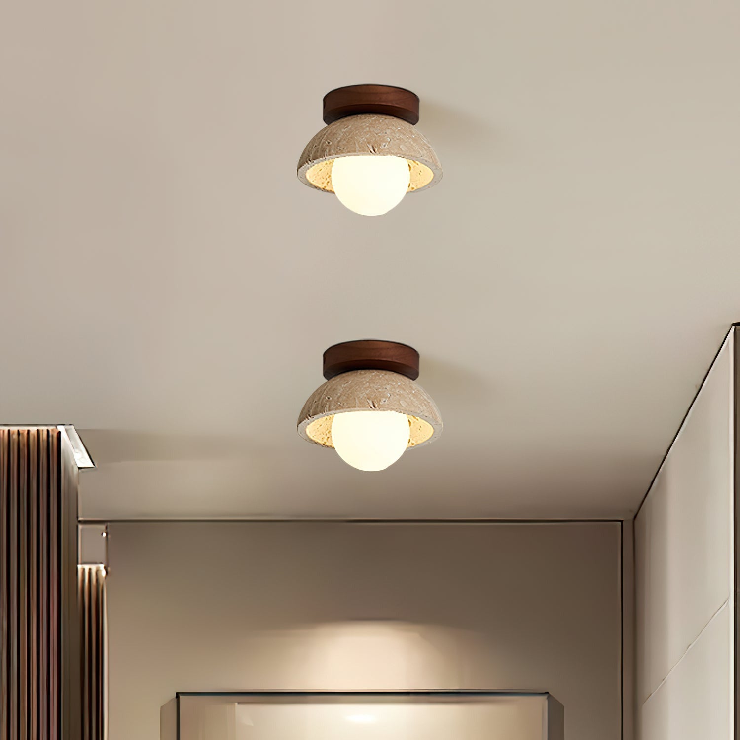 Mysa Minimalist Travertine Ceiling Light - Lamp Copper
