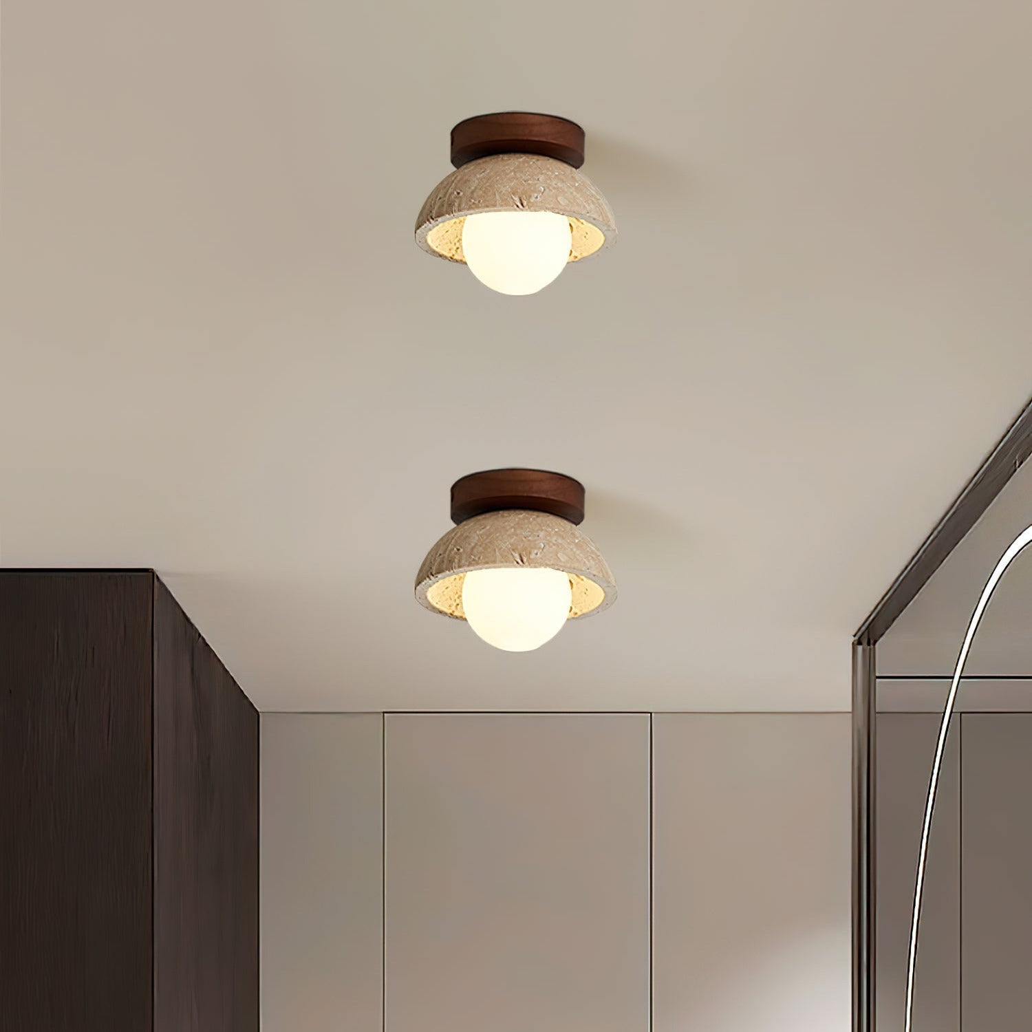 Mysa Minimalist Travertine Ceiling Light - Lamp Copper