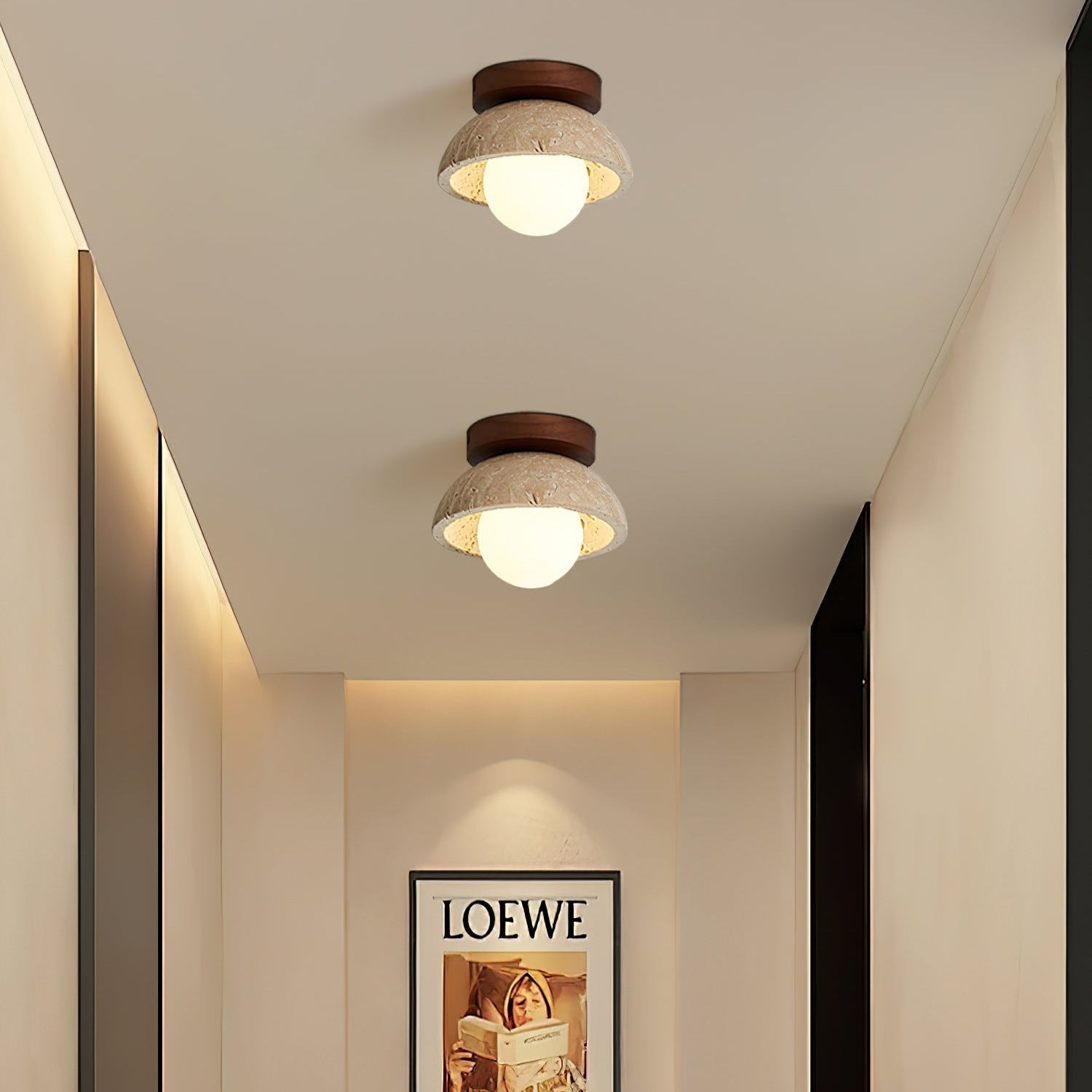 Mysa Minimalist Travertine Ceiling Light - Lamp Copper